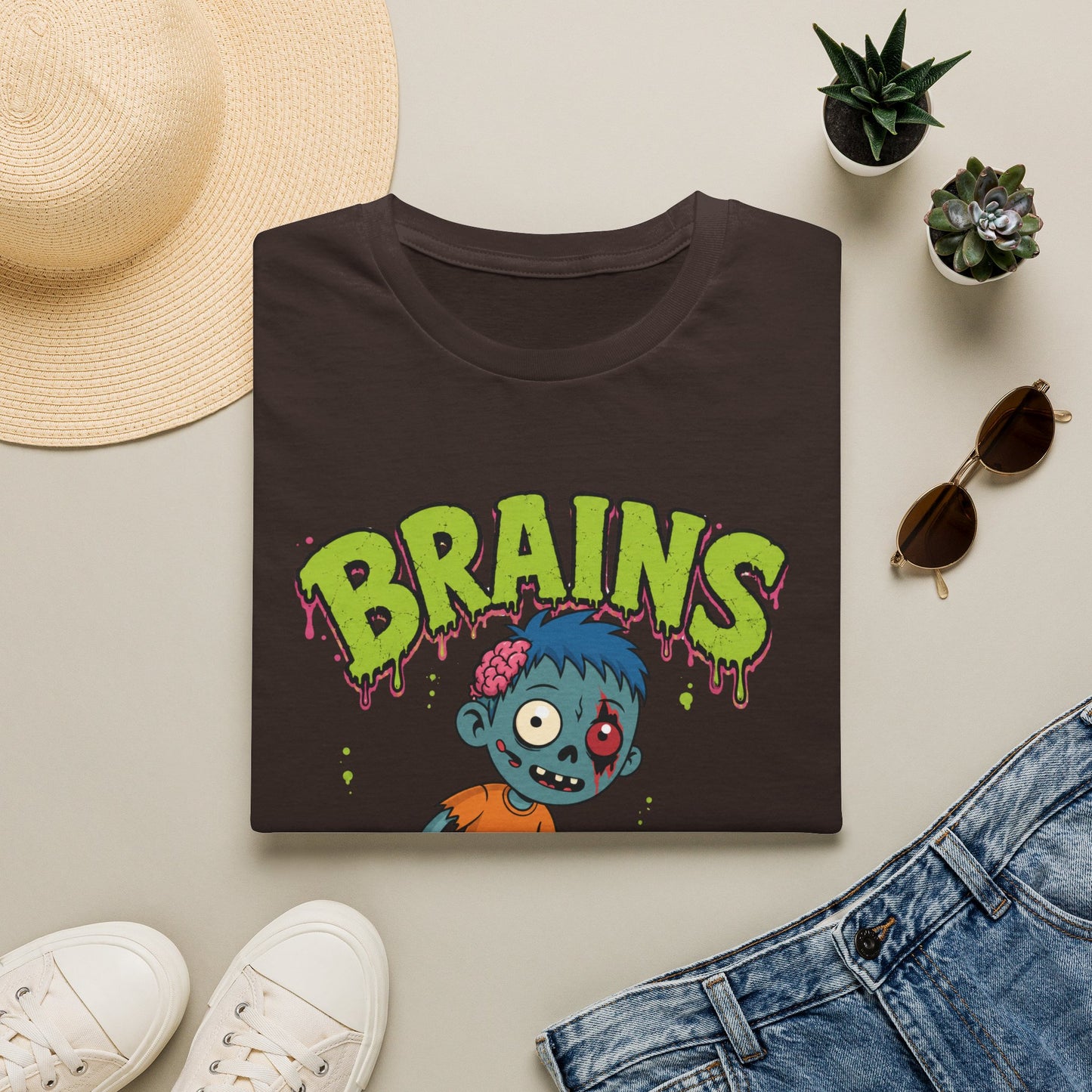 Brains Zombie Graphic Tee | Funny Halloween Shirt | Vintage Horror T-Shirt