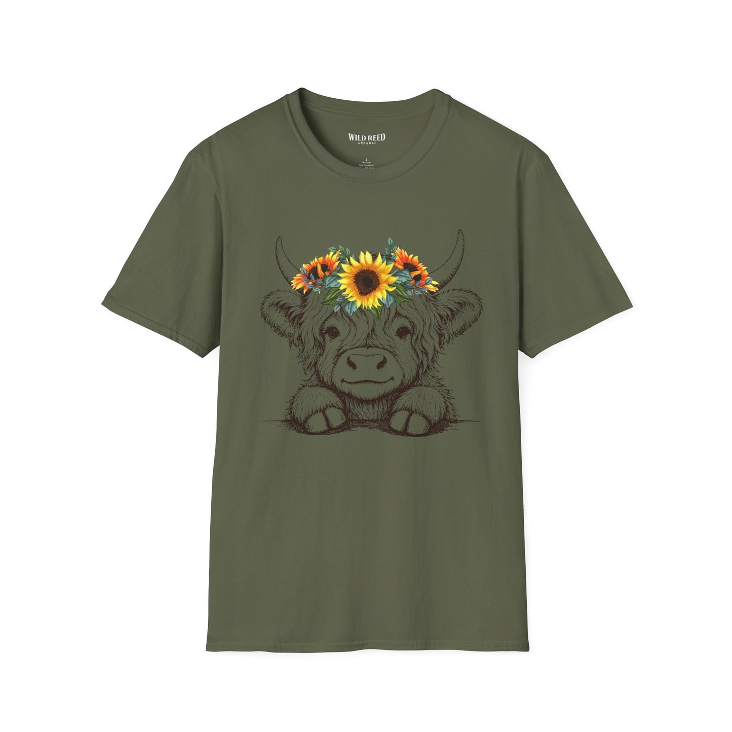 Highland Cow Sunflower Crown T-Shirt | Cute Floral Cow Graphic Tee | Farmhouse Western Shirt | Country Girl Gift