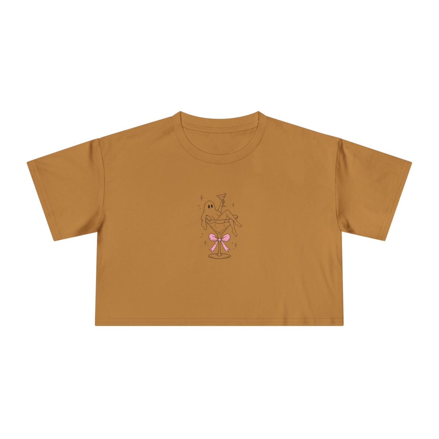 Martini Ghost Crop Tee – Cute Halloween Cocktail Graphic Shirt
