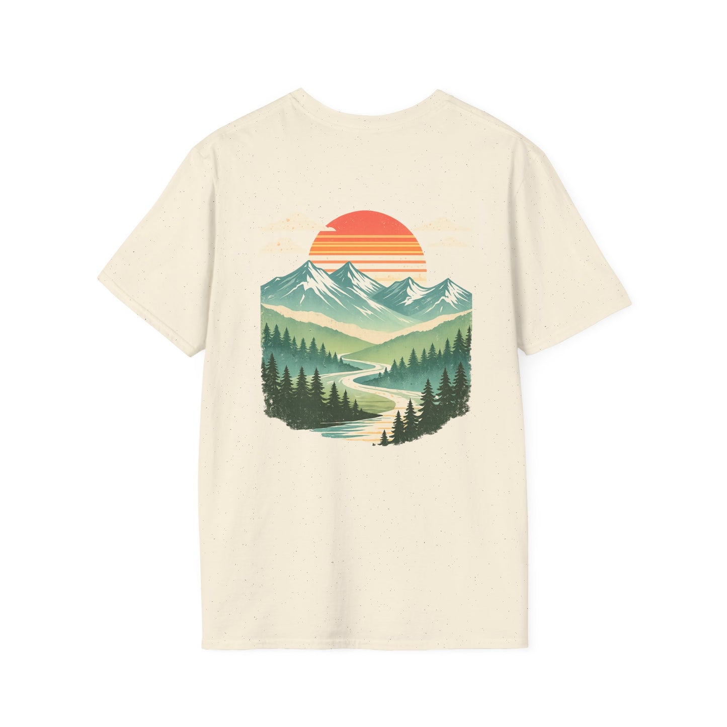 Retro Mountain Sunset Back Print T-Shirt | Vintage Outdoor Landscape Graphic Tee | Heritage Vintage Collection