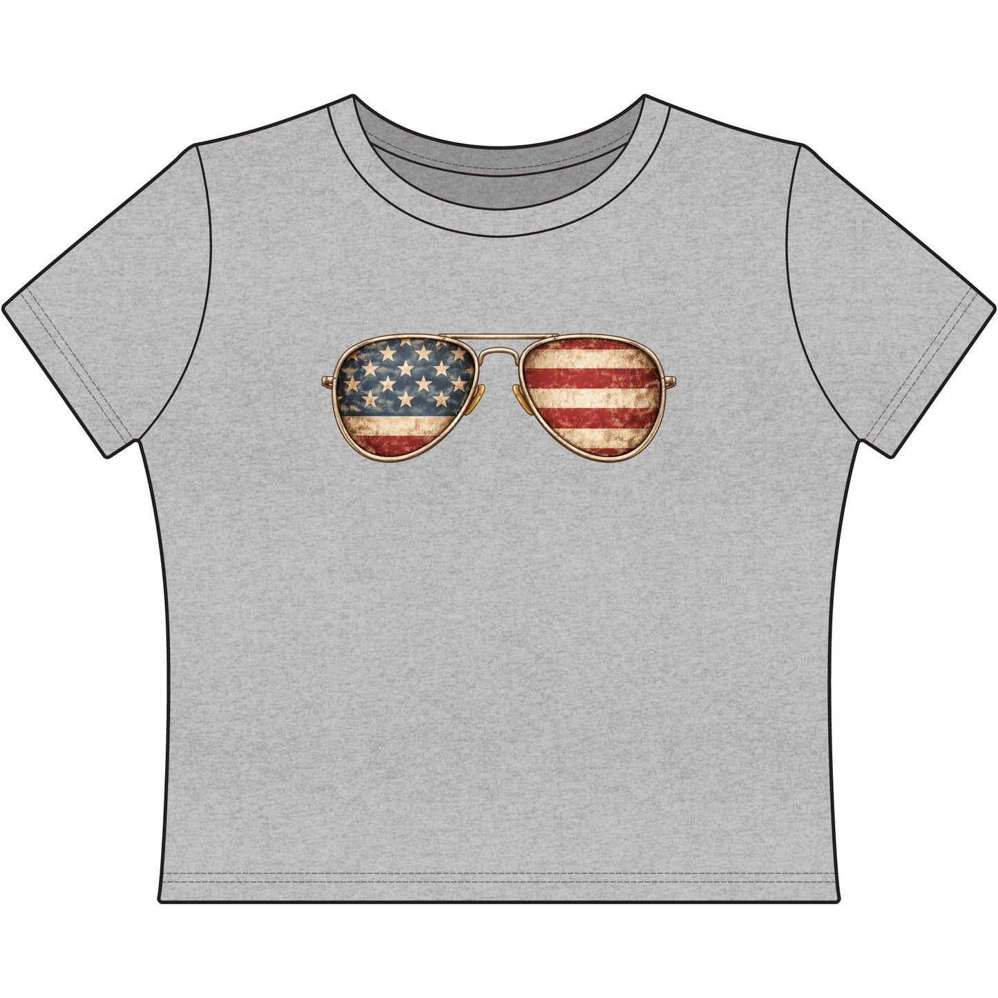 Patriotic Aviator Crop Top • Vintage Flag Sunglasses Baby Tee • Americana Graphic Crop Top