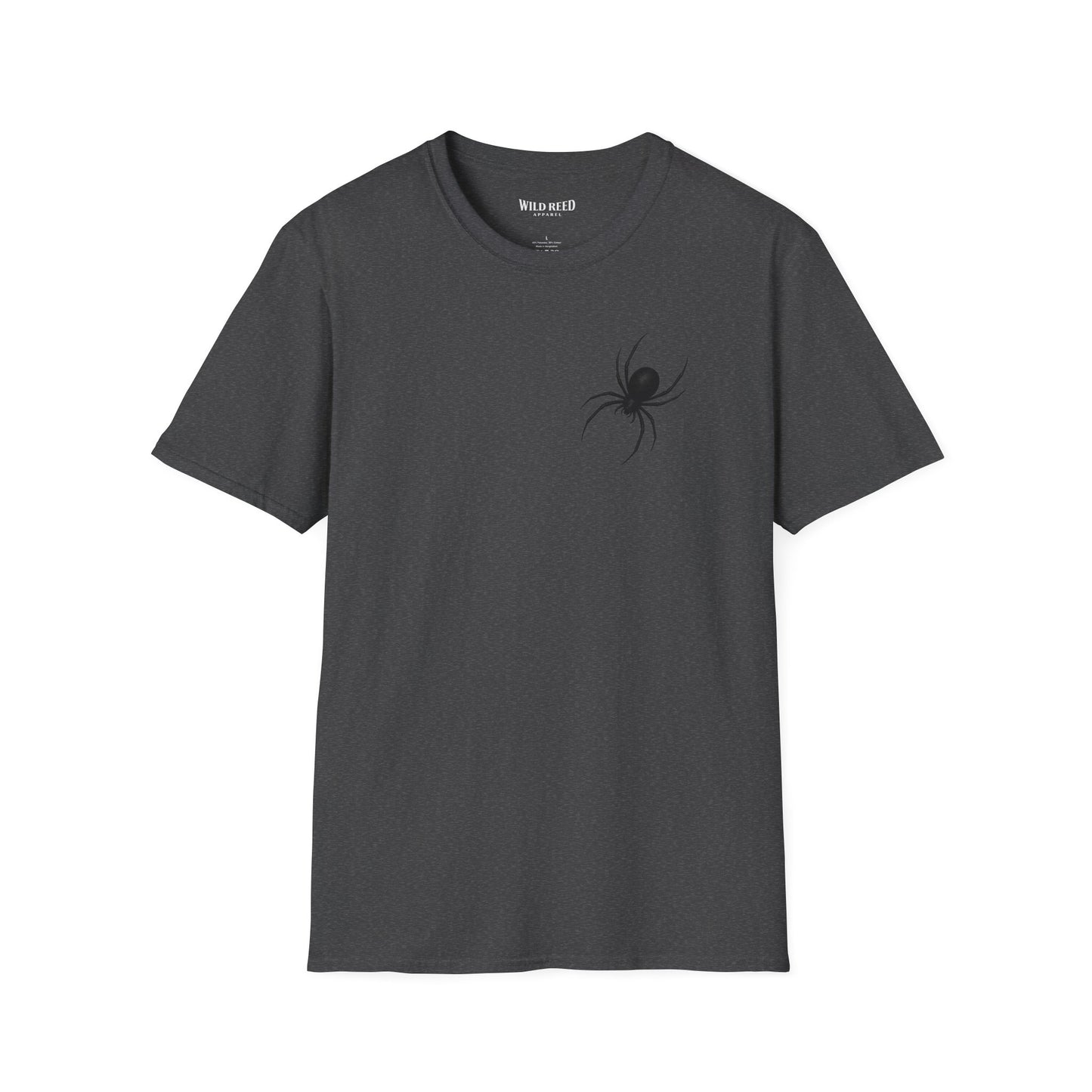 Black Spider graphic dark gray tee with a subtle black spider chest print