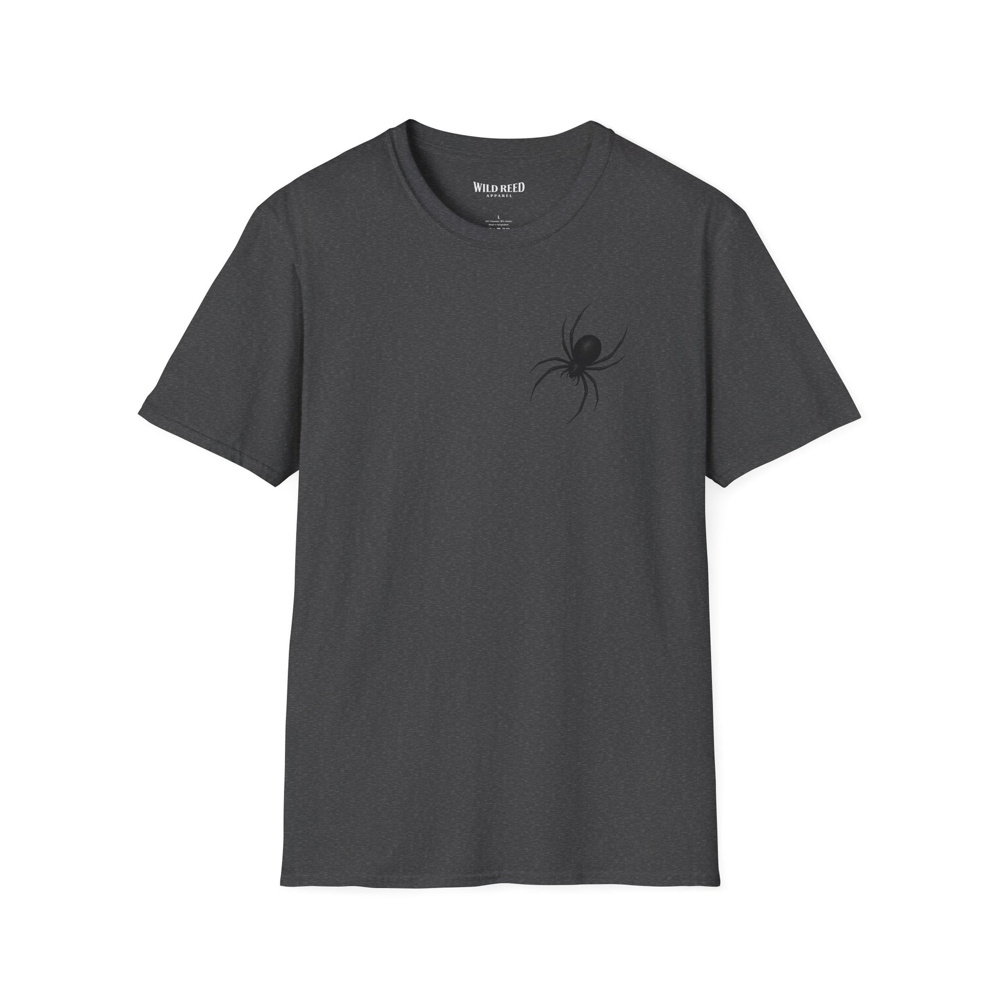 Black Spider graphic dark gray tee with a subtle black spider chest print