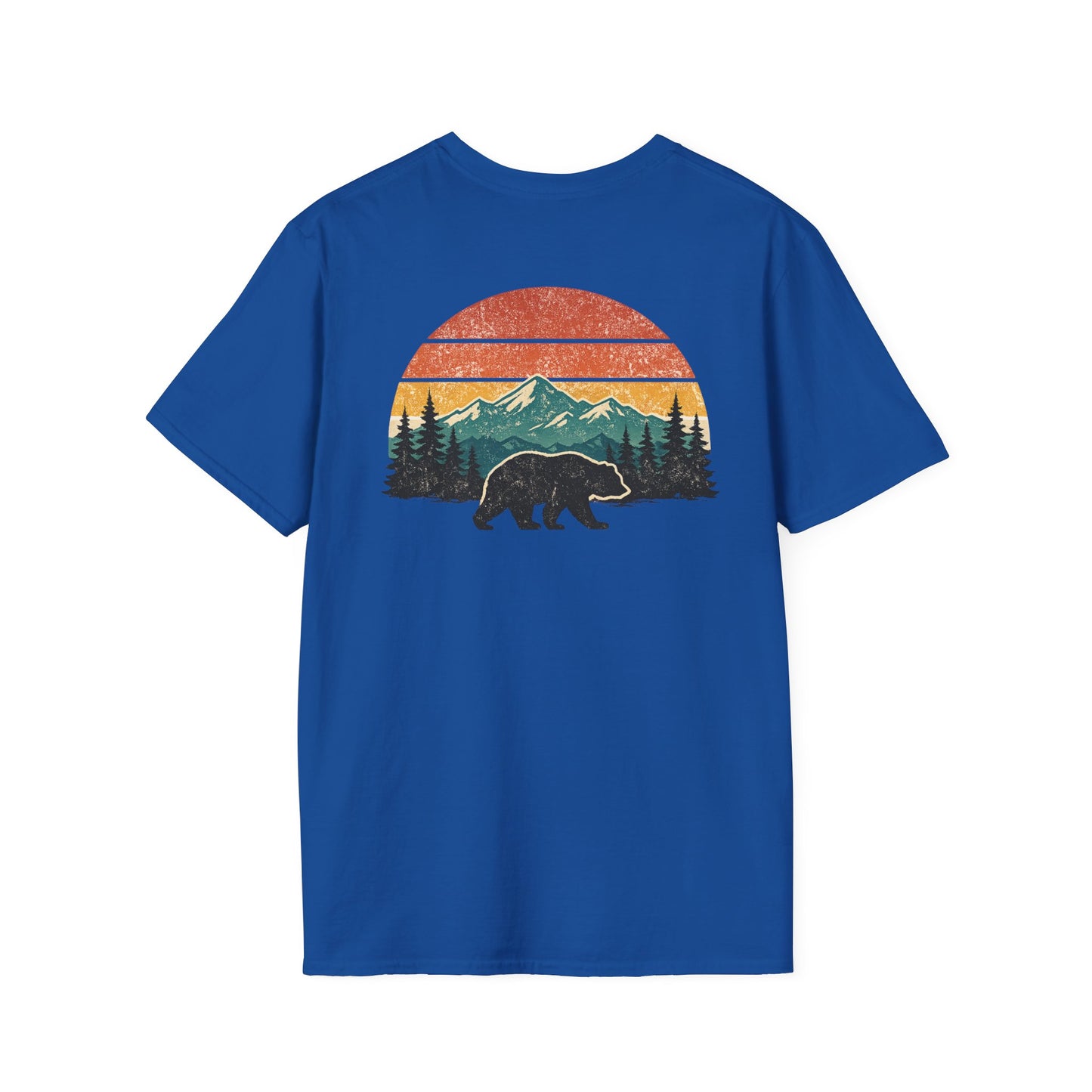 Bear Mountain Sunset T-Shirt | Vintage Retro Bear Landscape Graphic Tee | Unisex Outdoor Western Shirt