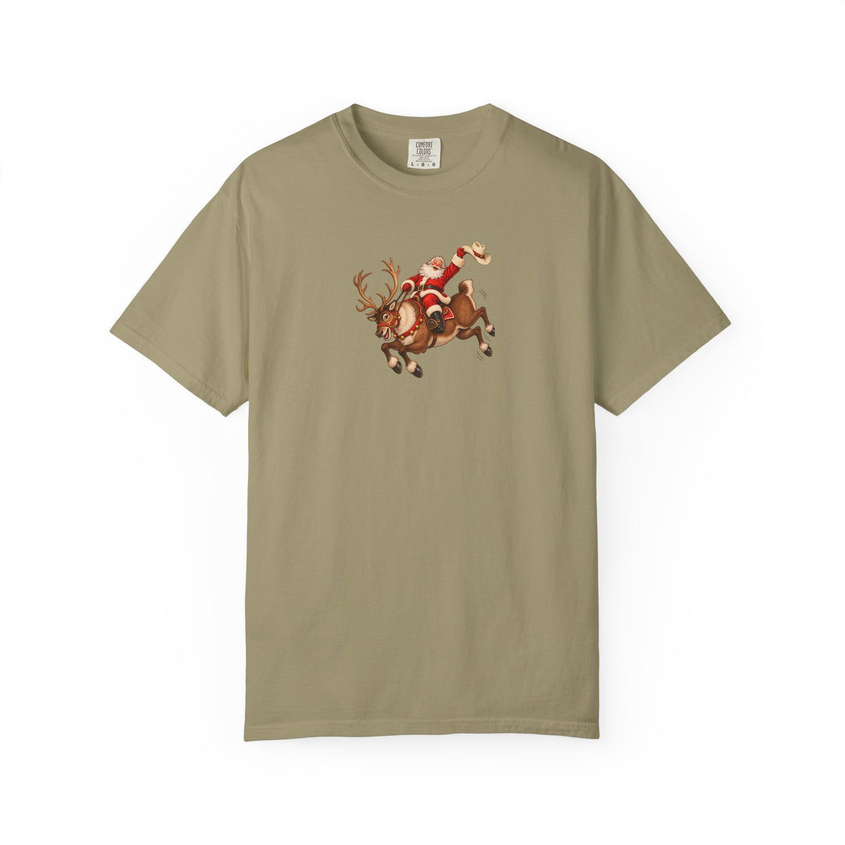 Santa Riding a Bucking Reindeer Graphic Tee | Western Christmas Shirt