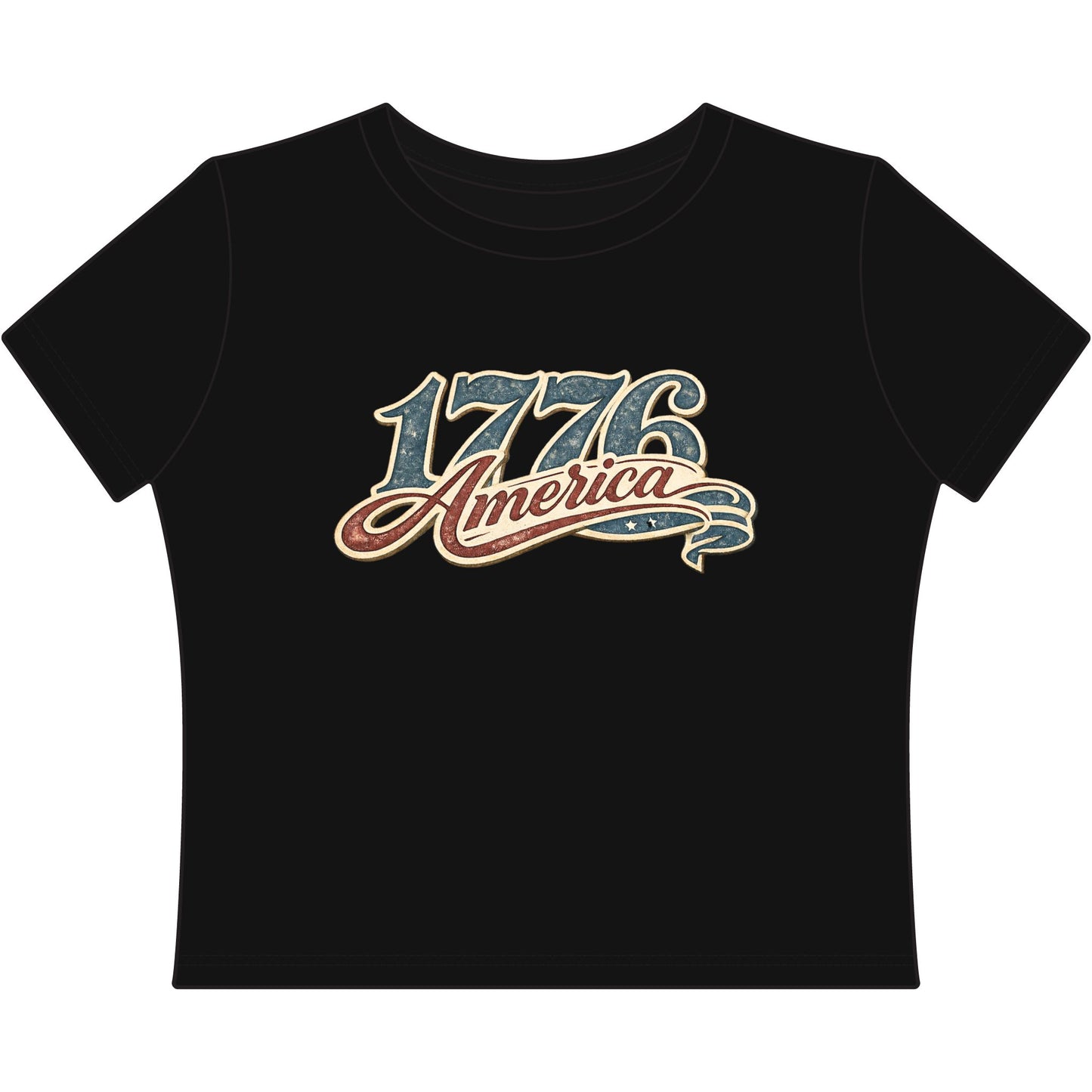 Retro America 1776 Fitted Crop Top • Vintage Patriotic Baby Tee • Americana Graphic Tee