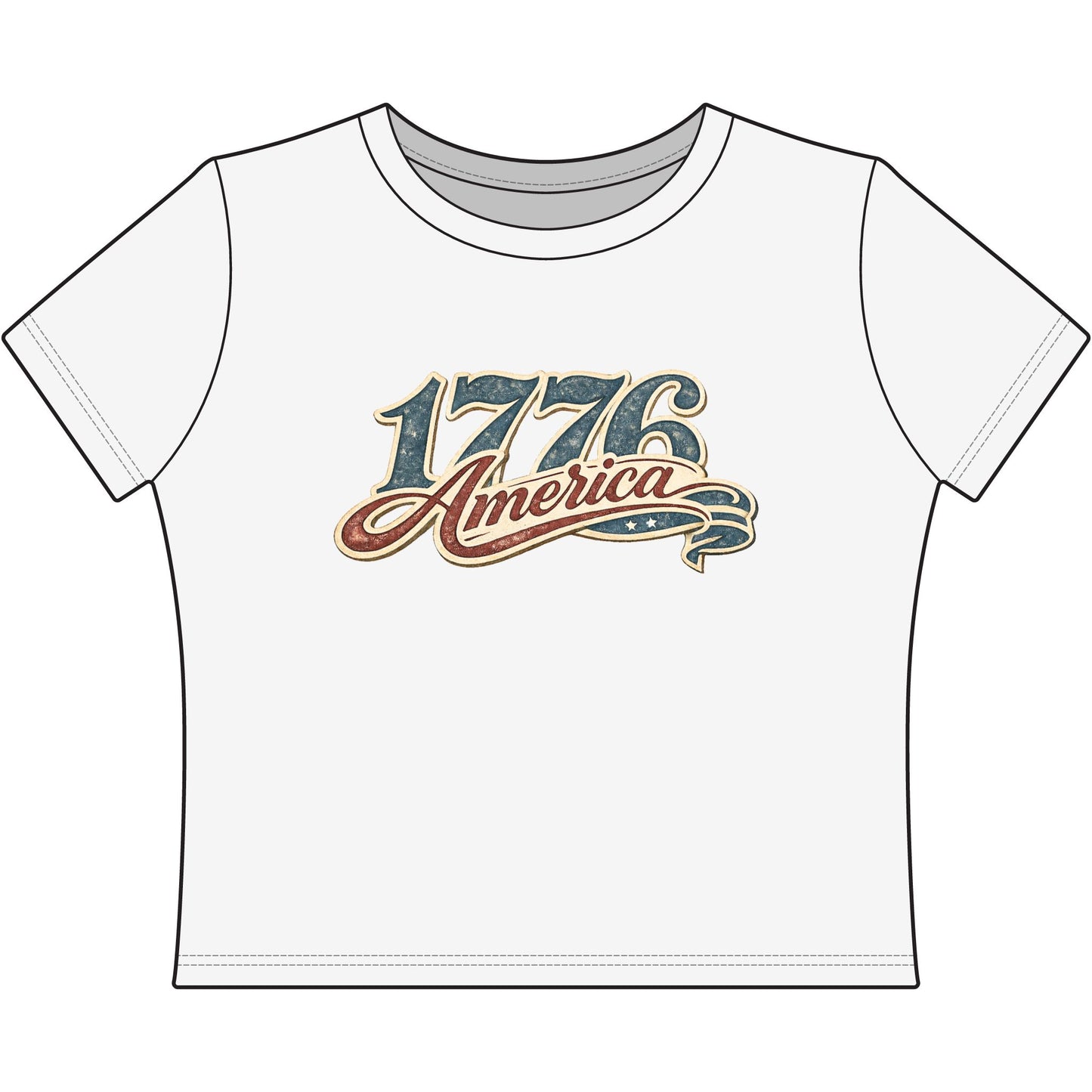 Retro America 1776 Fitted Crop Top • Vintage Patriotic Baby Tee • Americana Graphic Tee