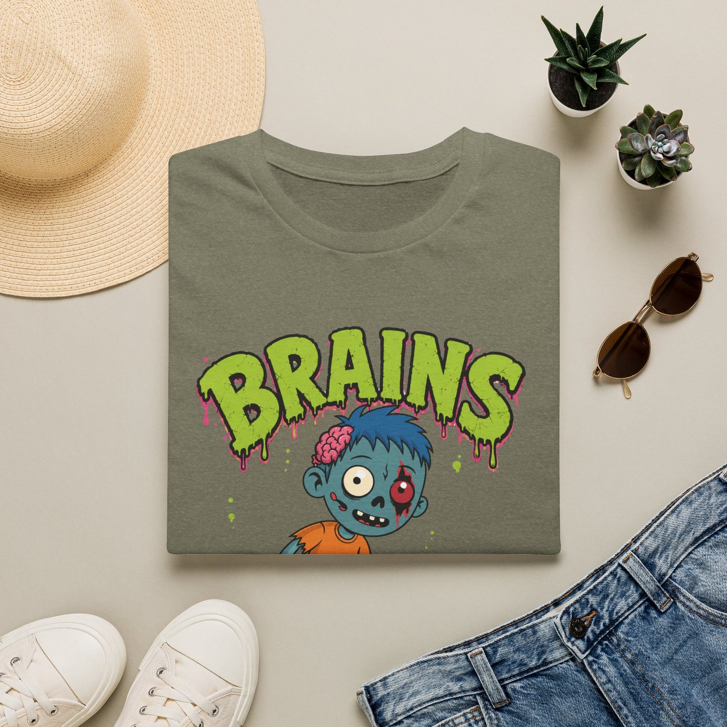 Brains Zombie Graphic Tee | Funny Halloween Shirt | Vintage Horror T-Shirt