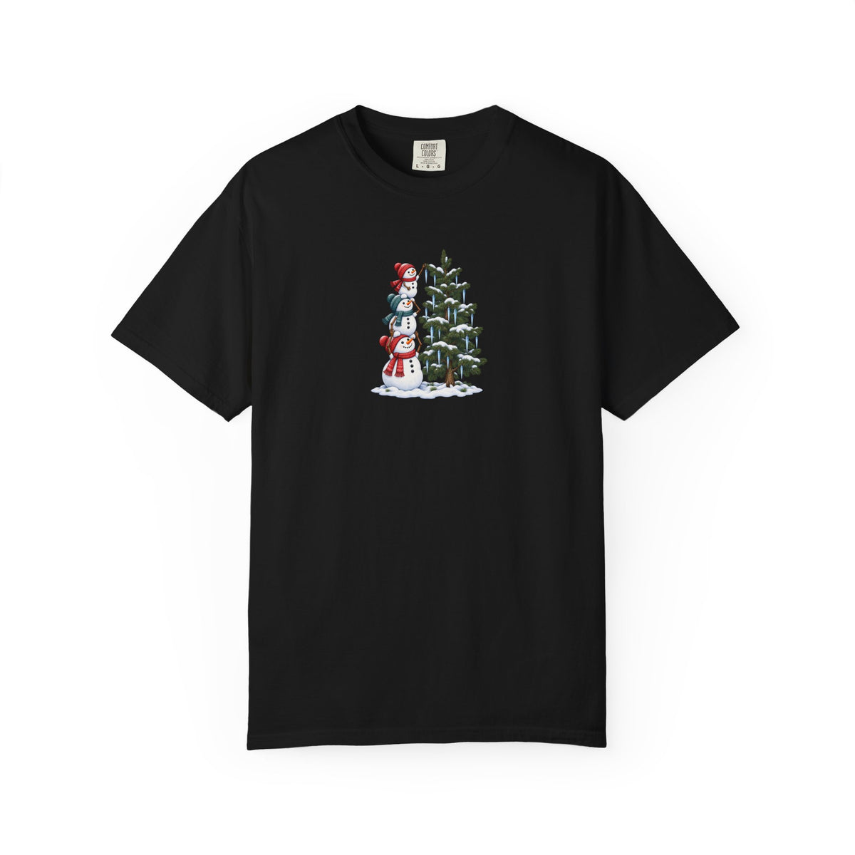Snowmen Decorating Christmas Tree Graphic Tee | Cute Holiday Shirt
