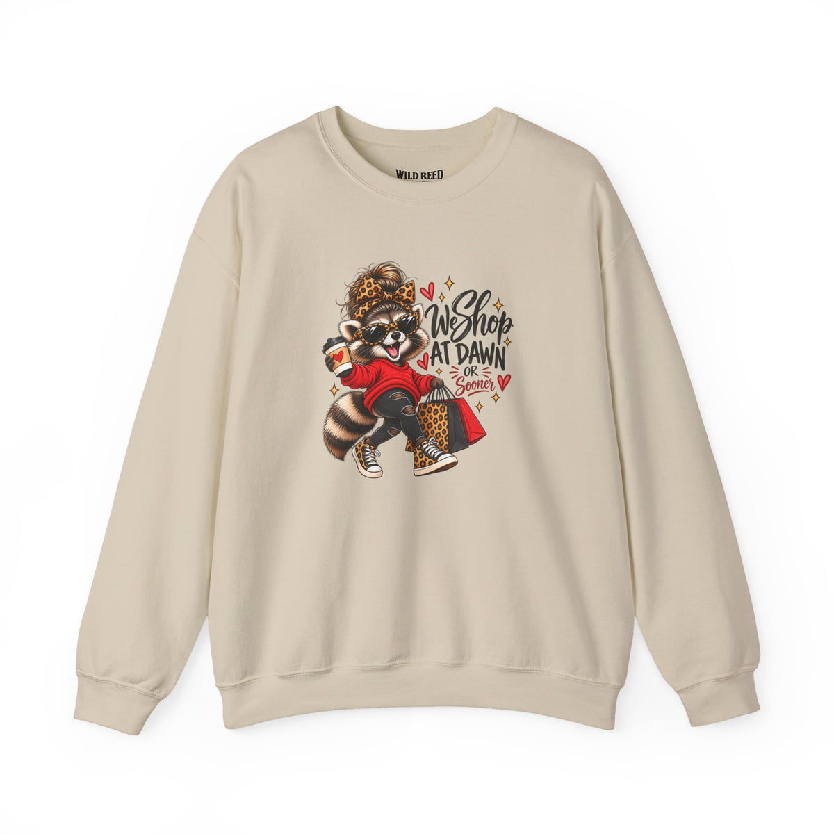 We Shop at Dawn Raccoon Sweatshirt | Funny Black Friday Crewneck