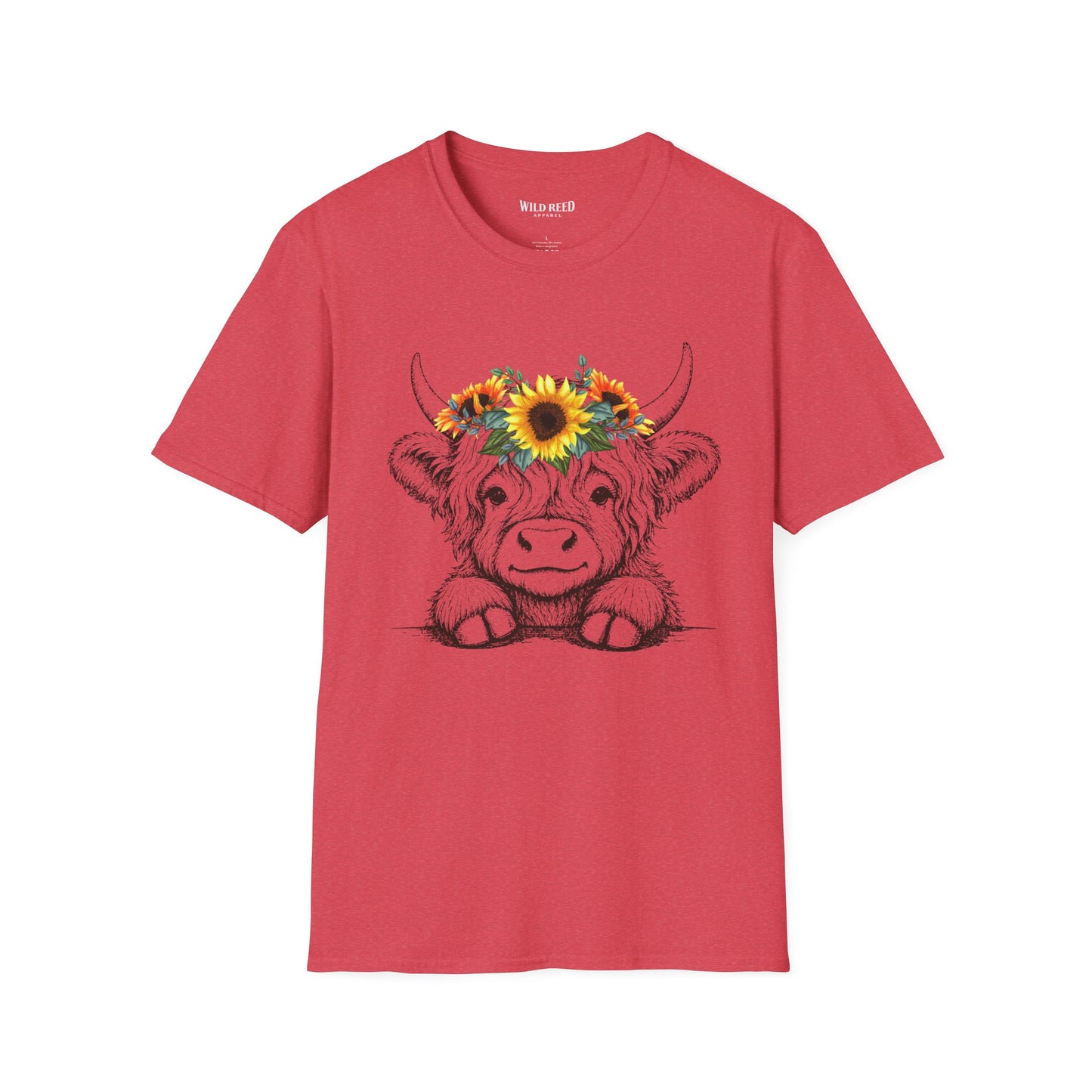 Highland Cow Sunflower Crown T-Shirt | Cute Floral Cow Graphic Tee | Farmhouse Western Shirt | Country Girl Gift
