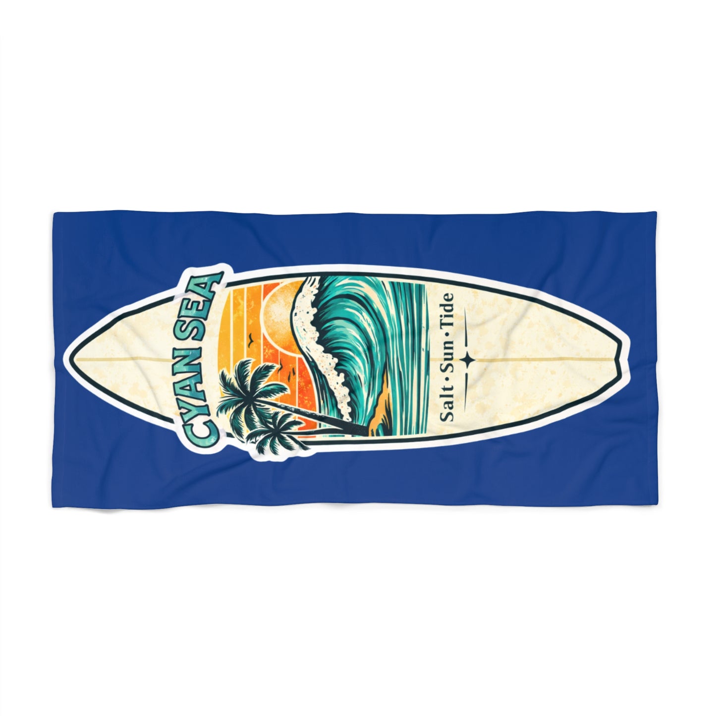 Cyan Sea Surfboard Beach Towel • Coastal Summer Towel • Ocean Inspired Beach & Pool Towel • Cyan Sea Collection