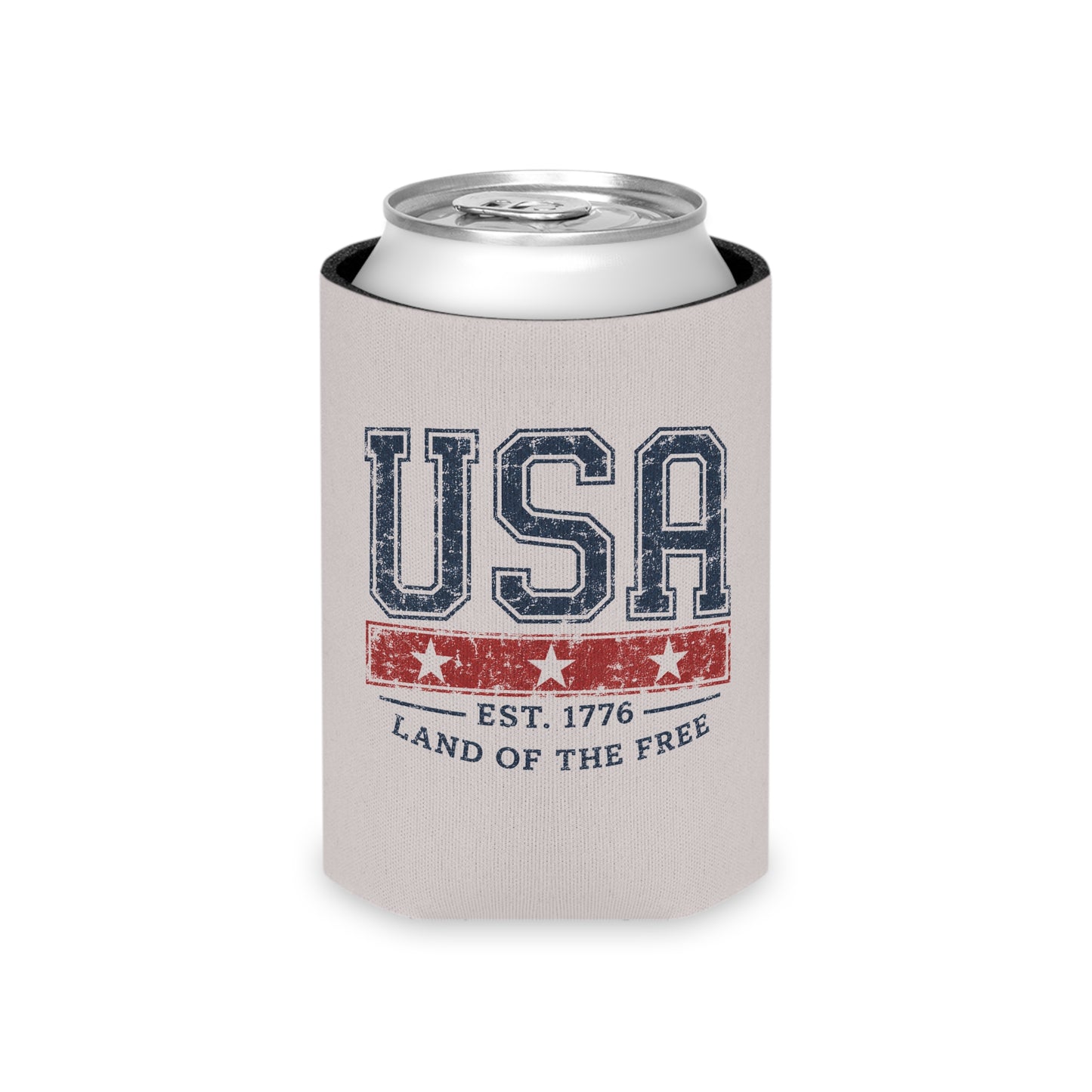 Vintage USA Patriotic Can Cooler Sleeve – Est. 1776 Americana Drink Koozie