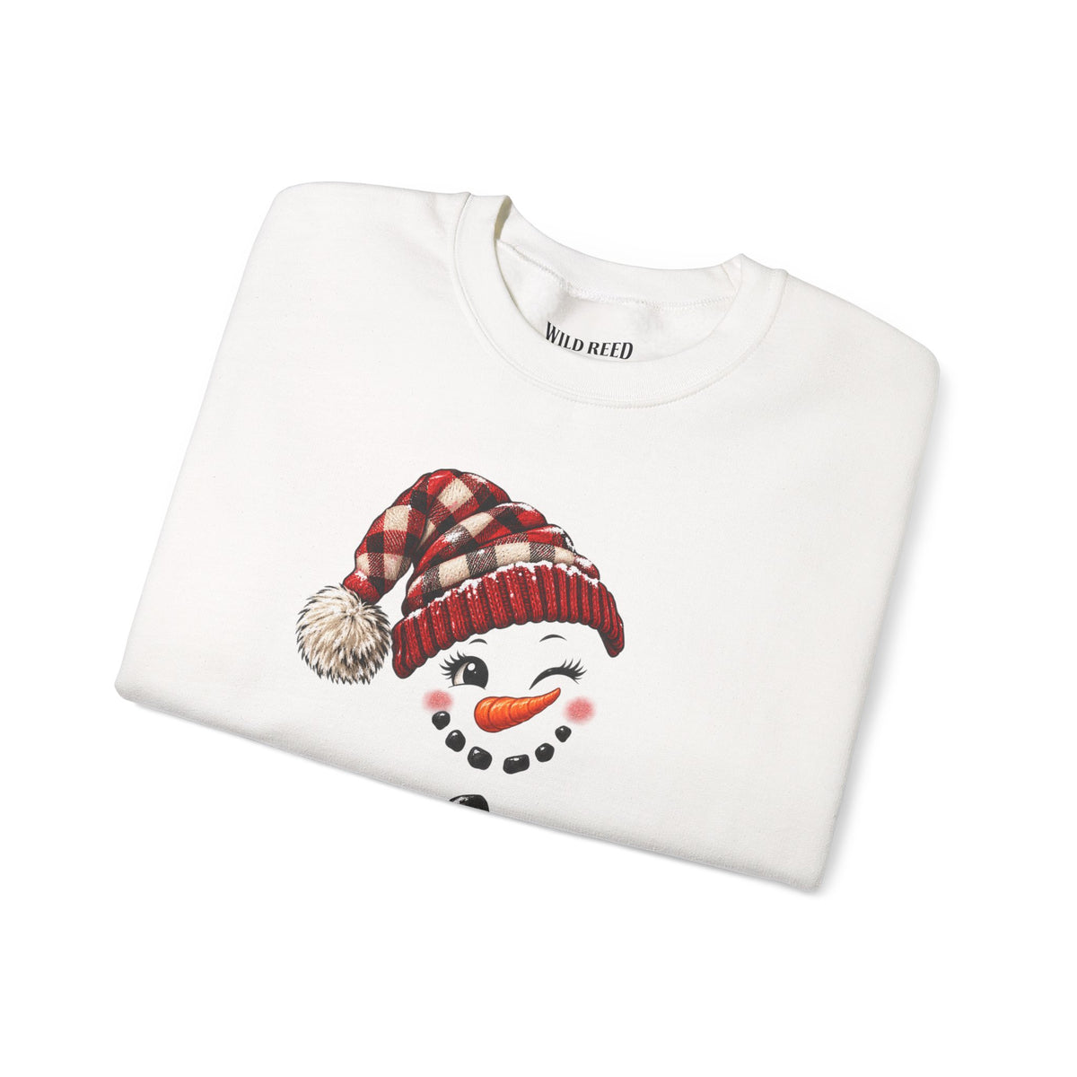 Snowman Face Red Plaid Hat Crewneck Sweatshirt