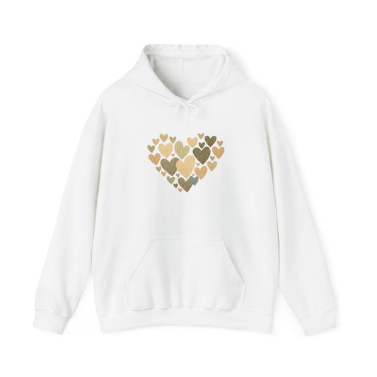 Imperfect Heart Hoodie | Latte Heart Cluster Graphic Hoodie | Cozy Minimalist Heart Sweatshirt