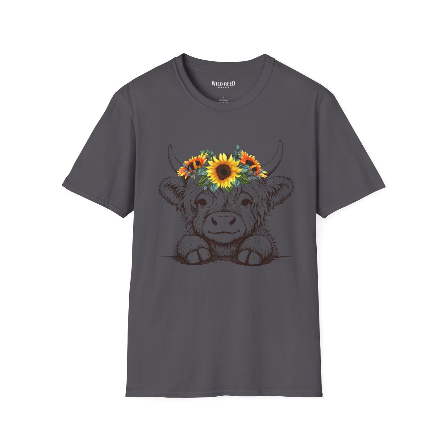 Highland Cow Sunflower Crown T-Shirt | Cute Floral Cow Graphic Tee | Farmhouse Western Shirt | Country Girl Gift