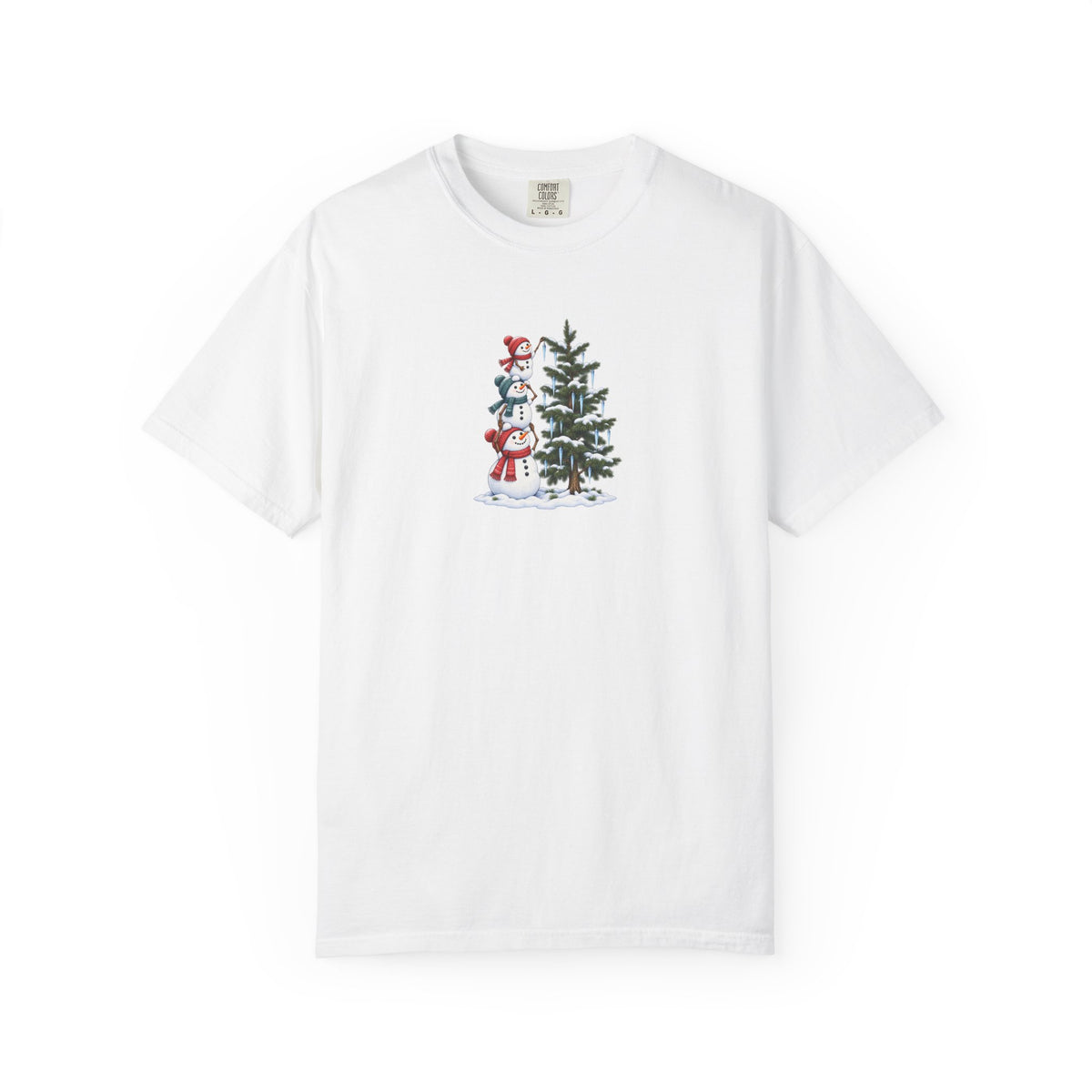 Snowmen Decorating Christmas Tree Graphic Tee | Cute Holiday Shirt