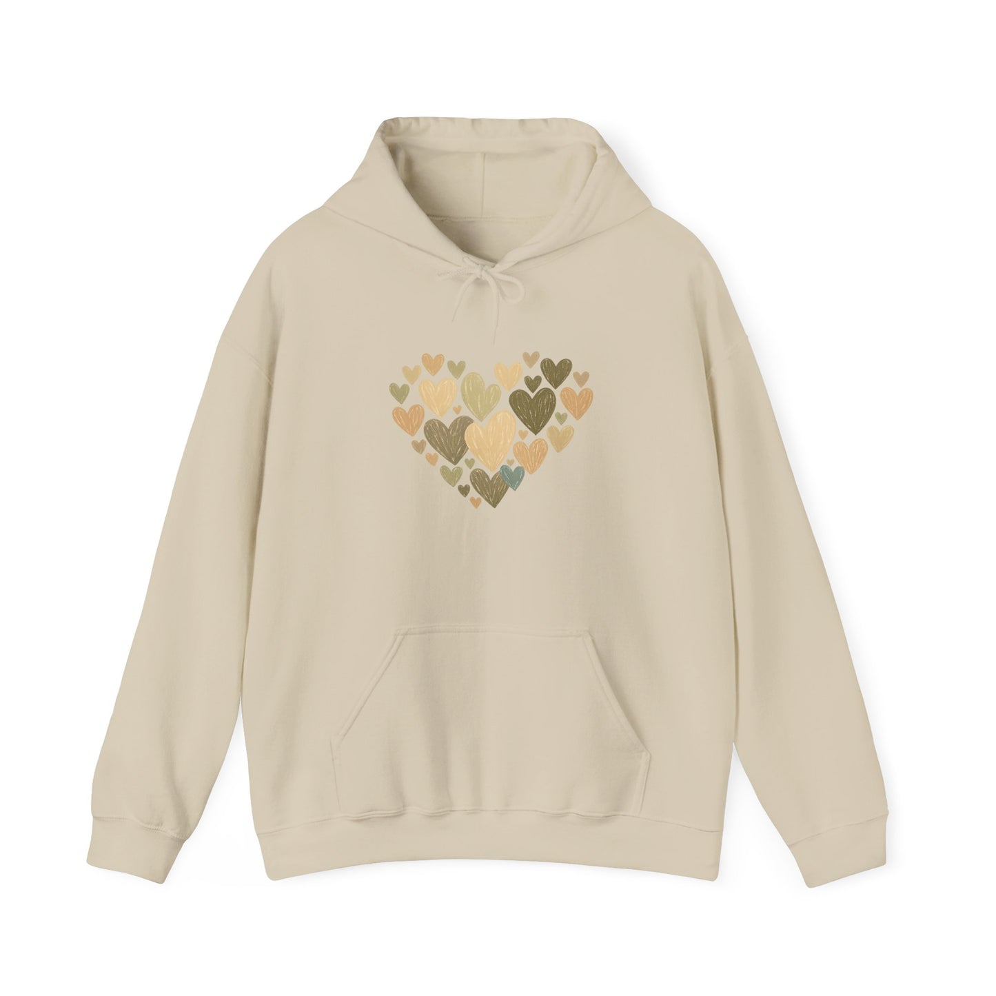 Imperfect Heart Hoodie | Latte Heart Cluster Graphic Hoodie | Cozy Minimalist Heart Sweatshirt