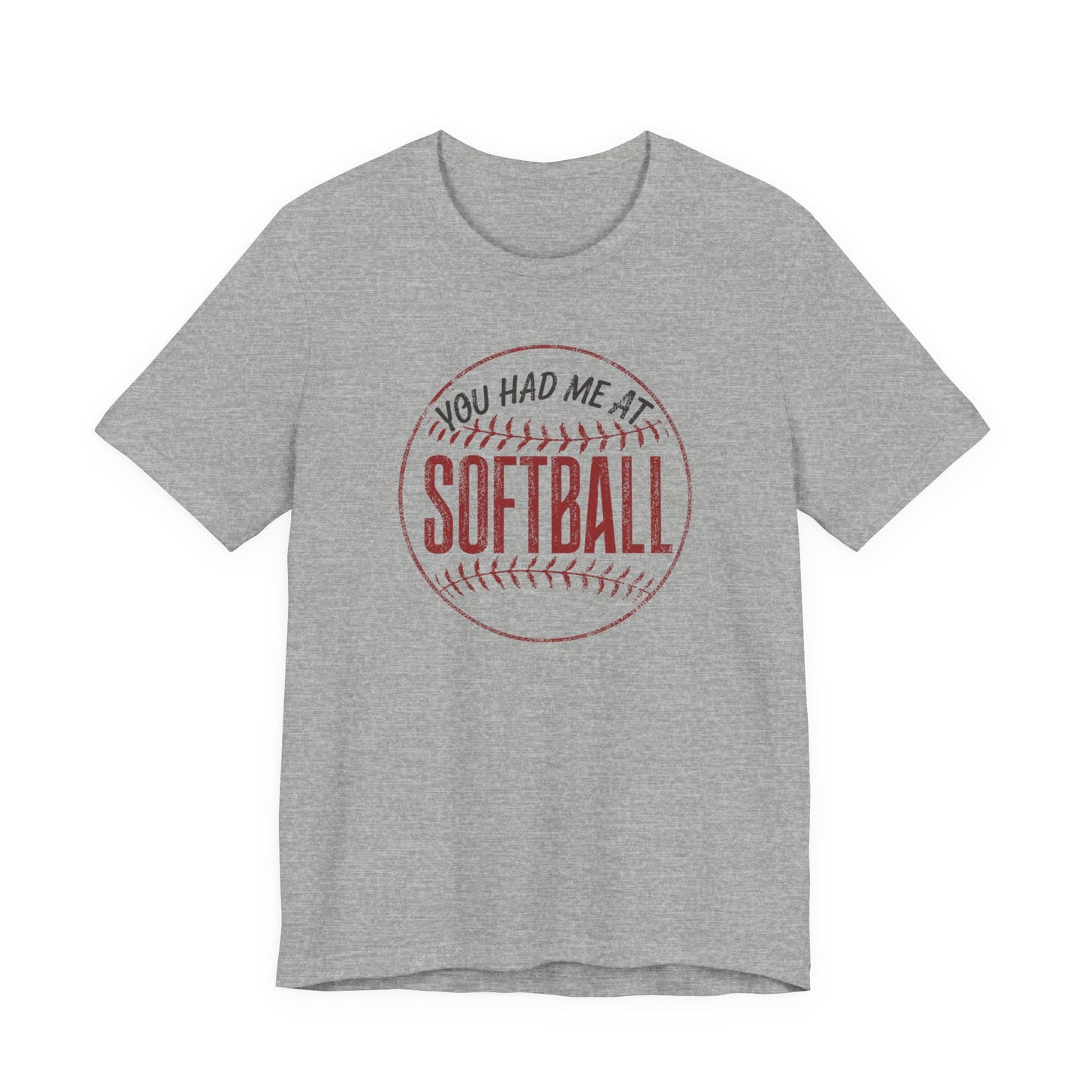 Vintage you had me at softball graphic tee with distressed red softball design on athletic heather shirt