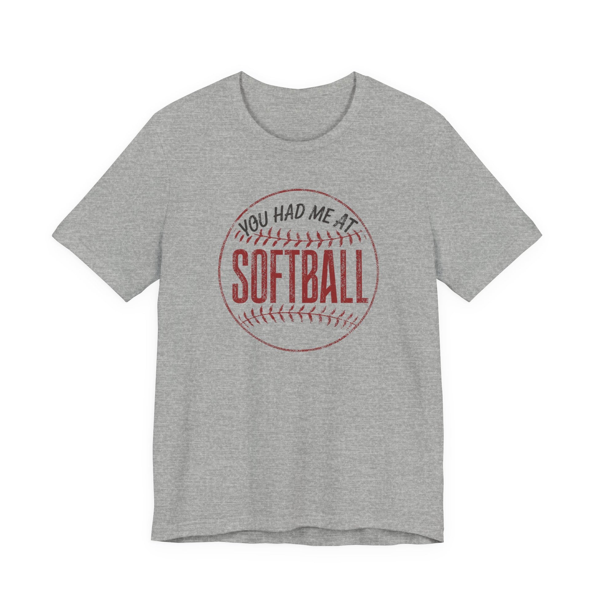 Vintage you had me at softball graphic tee with distressed red softball design on athletic heather shirt