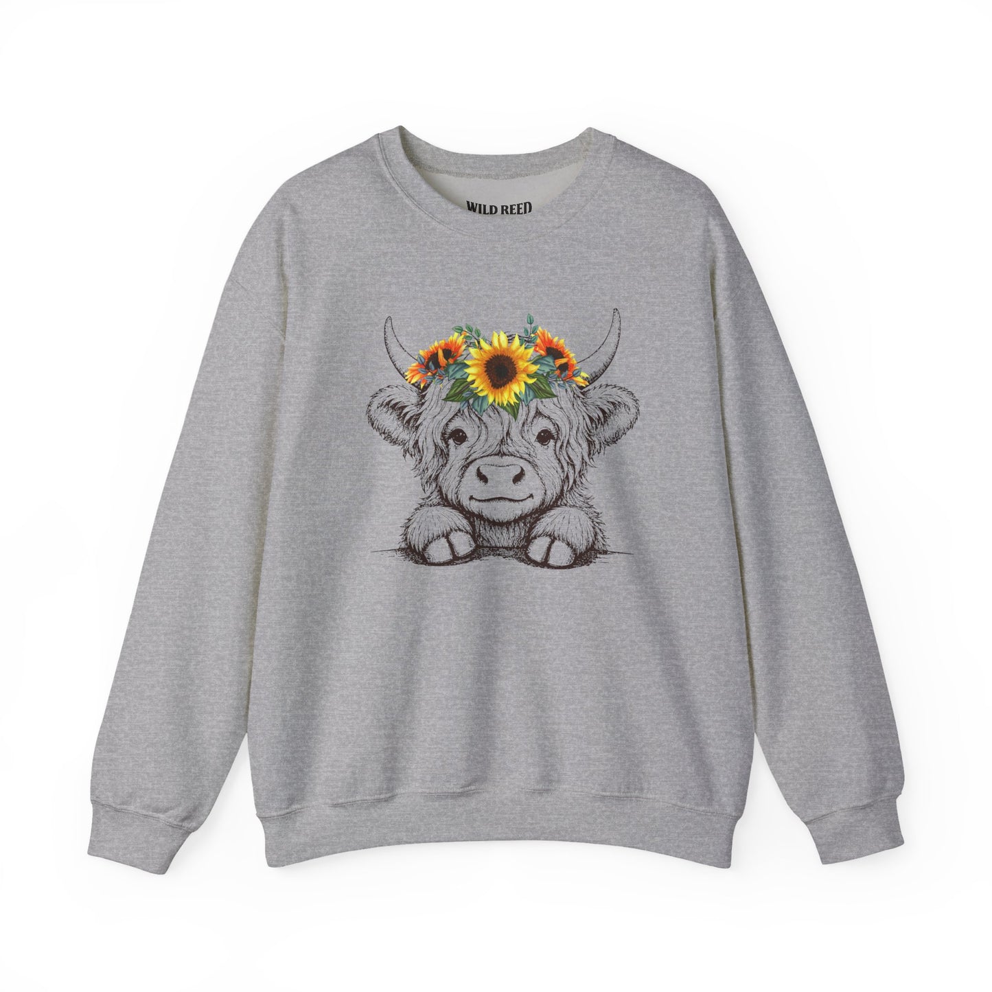 Baby Highland Cow Sunflower Crown Graphic Tee | Cute Floral Cow Shirt | Wild Reed Apparel