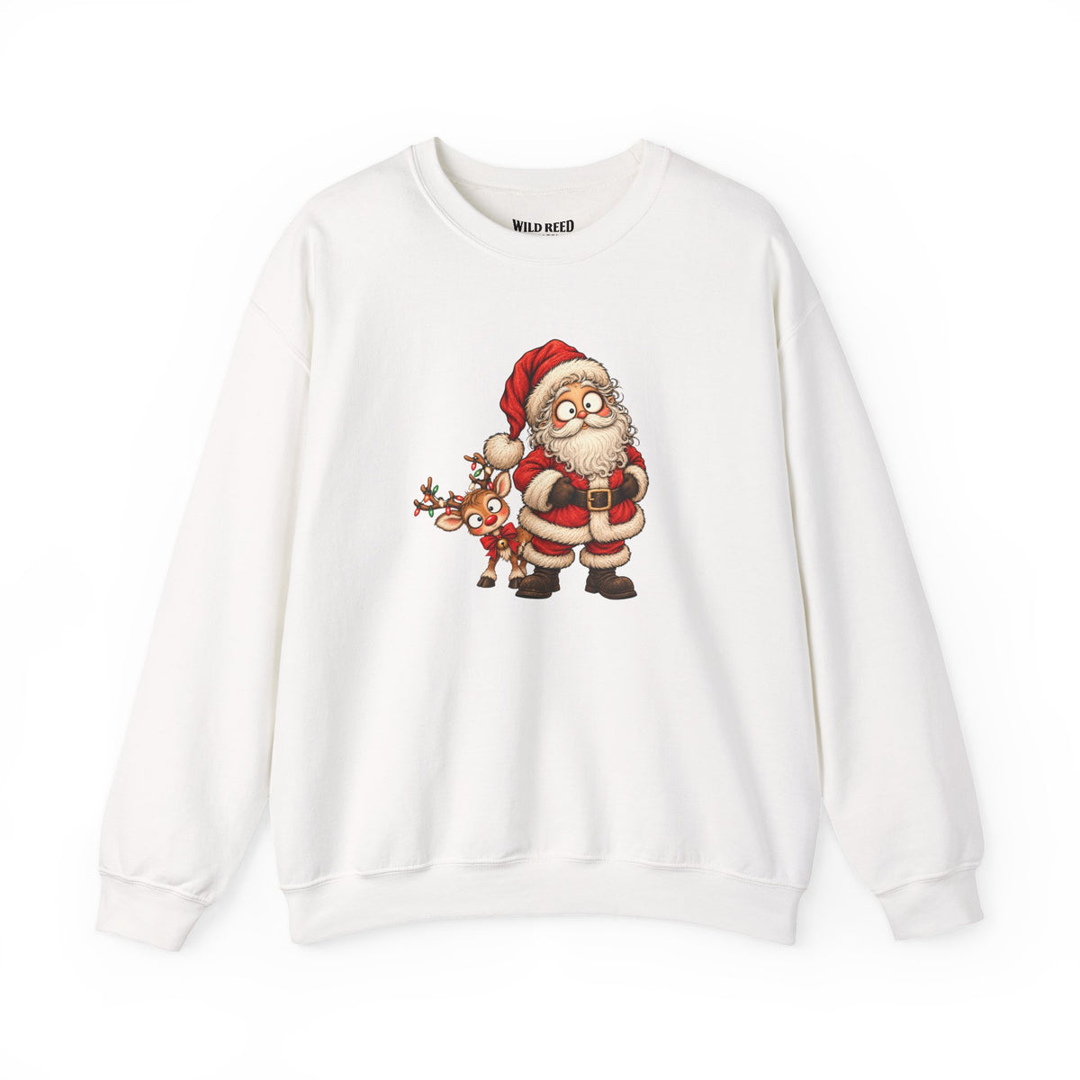 Vintage Santa & Reindeer Christmas Sweatshirt | Cute Retro Holiday Crewneck