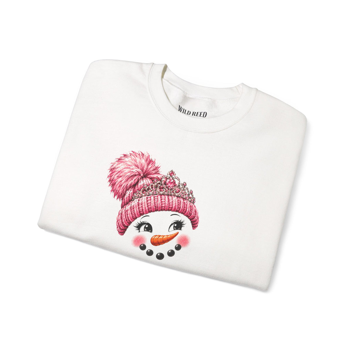 Pink Tiara Snowman Face Crewneck Sweatshirt