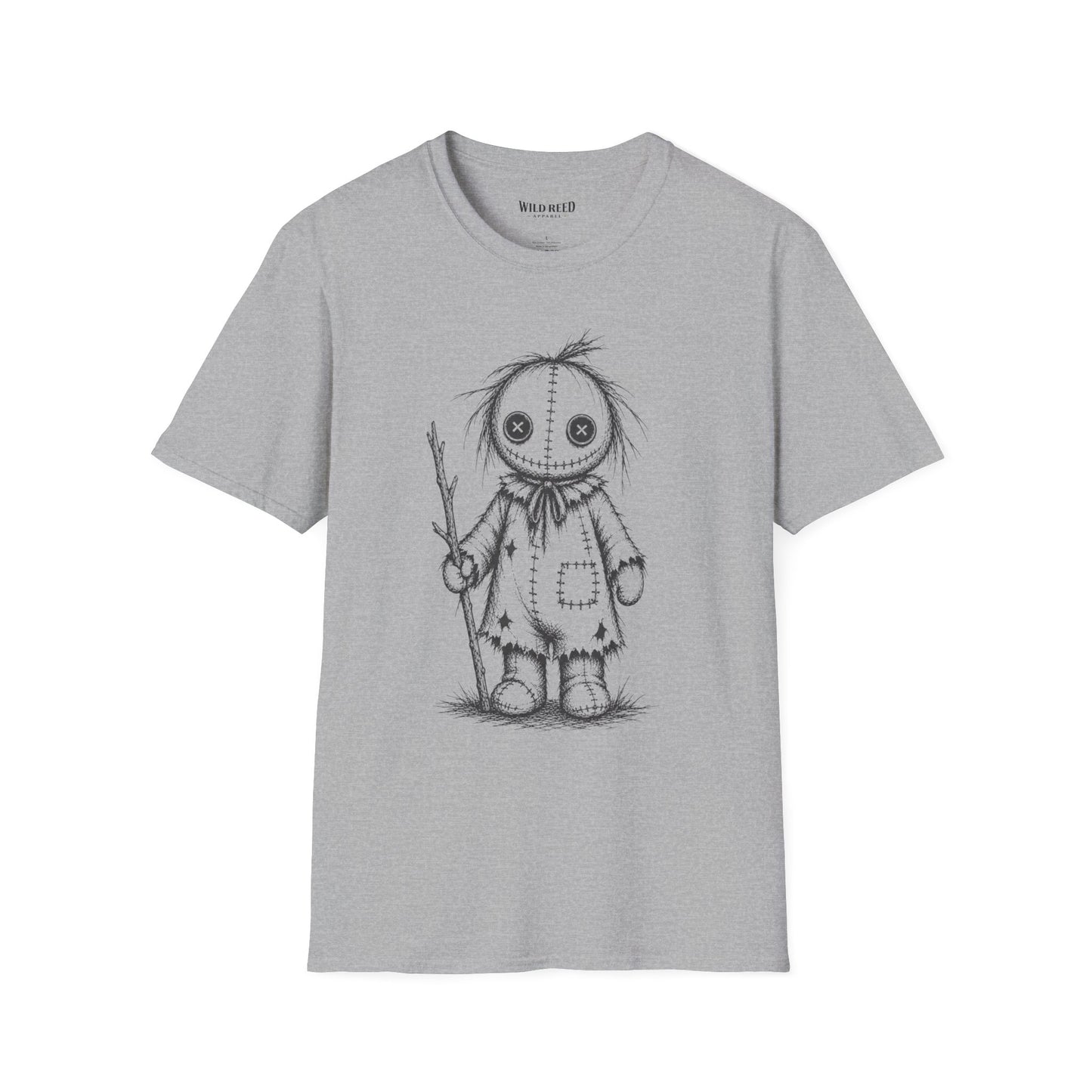 Wild Reed Apparel Creepy Ragdoll Halloween Shirt | Vintage Scarecrow Graphic Tee | Spooky Season Unisex T-Shirt