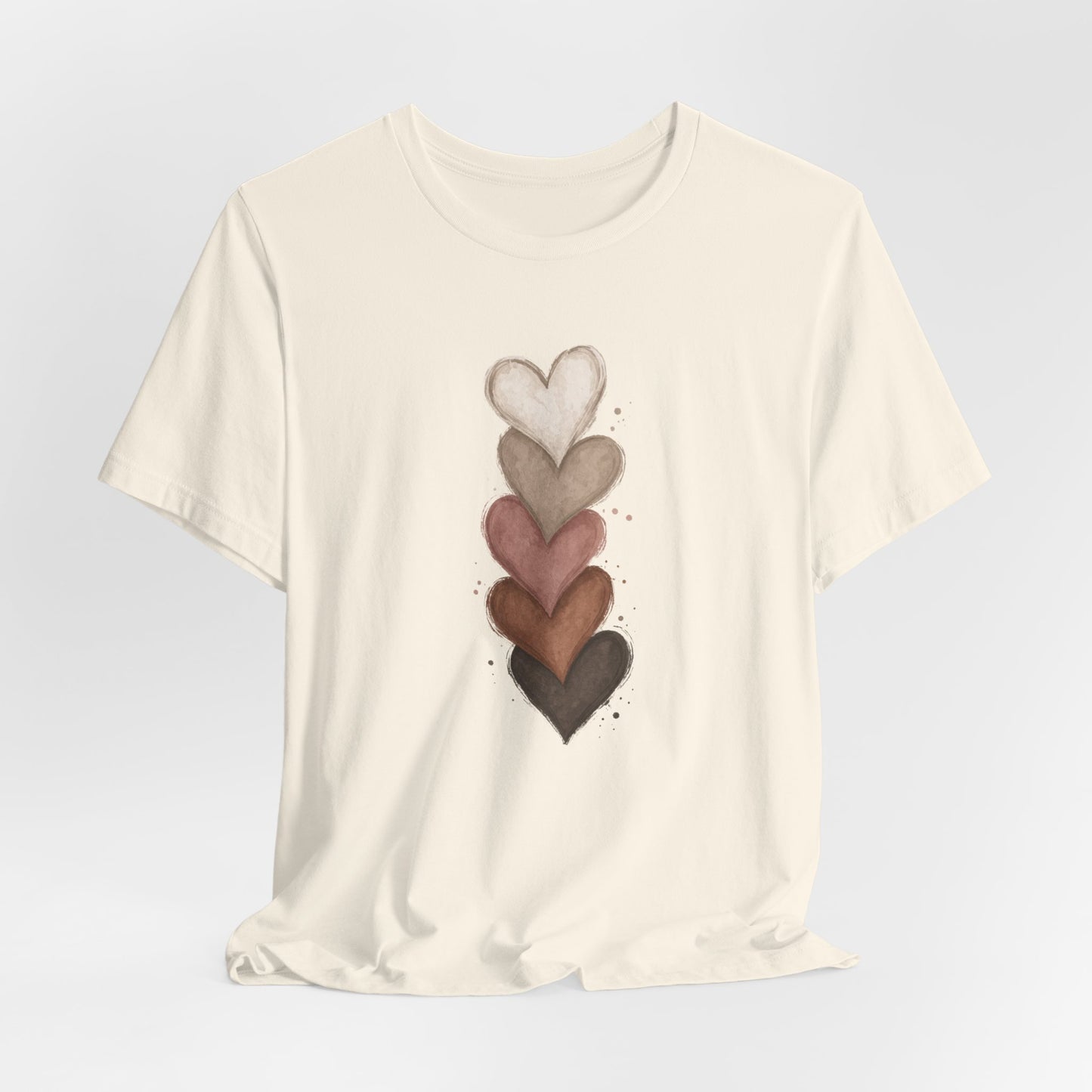 Neutral Bold Stacked Hearts Bella Canvas Tee • Minimal Heart Graphic Shirt • Soft Aesthetic Graphic Tee for Women