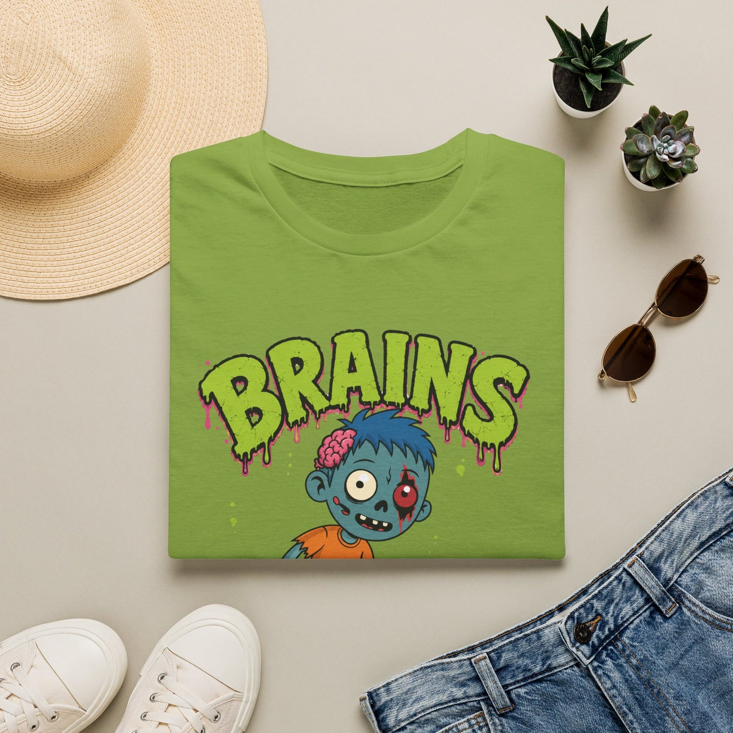 Brains Zombie Graphic Tee | Funny Halloween Shirt | Vintage Horror T-Shirt