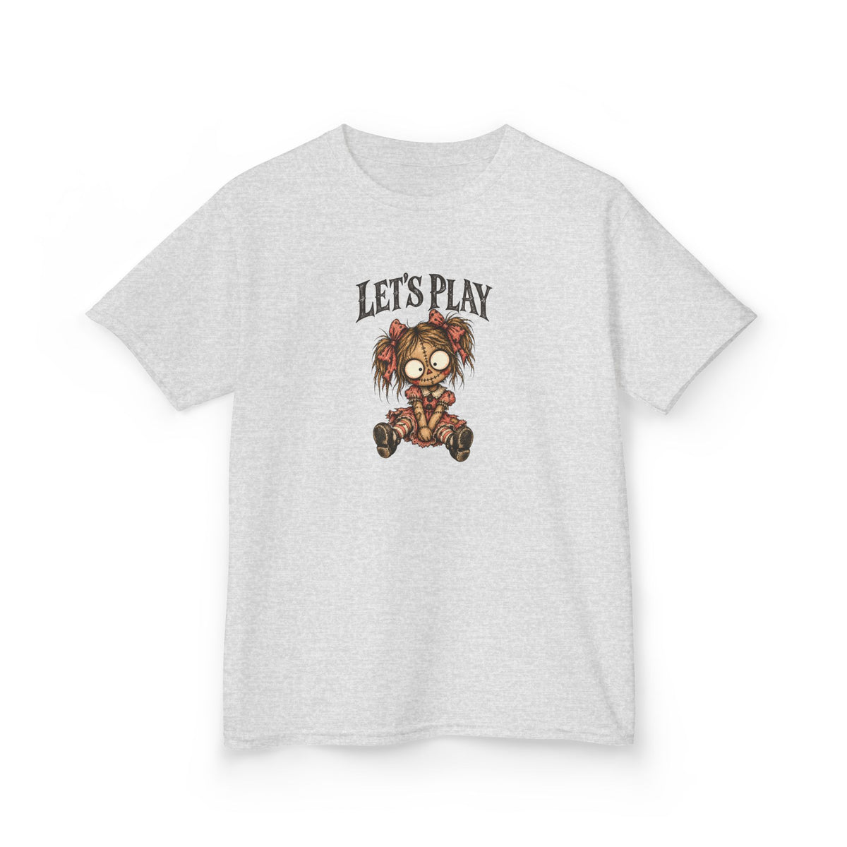 Let's Play Creepy Doll Youth Halloween T-Shirt | Spooky Kids Graphic Tee
