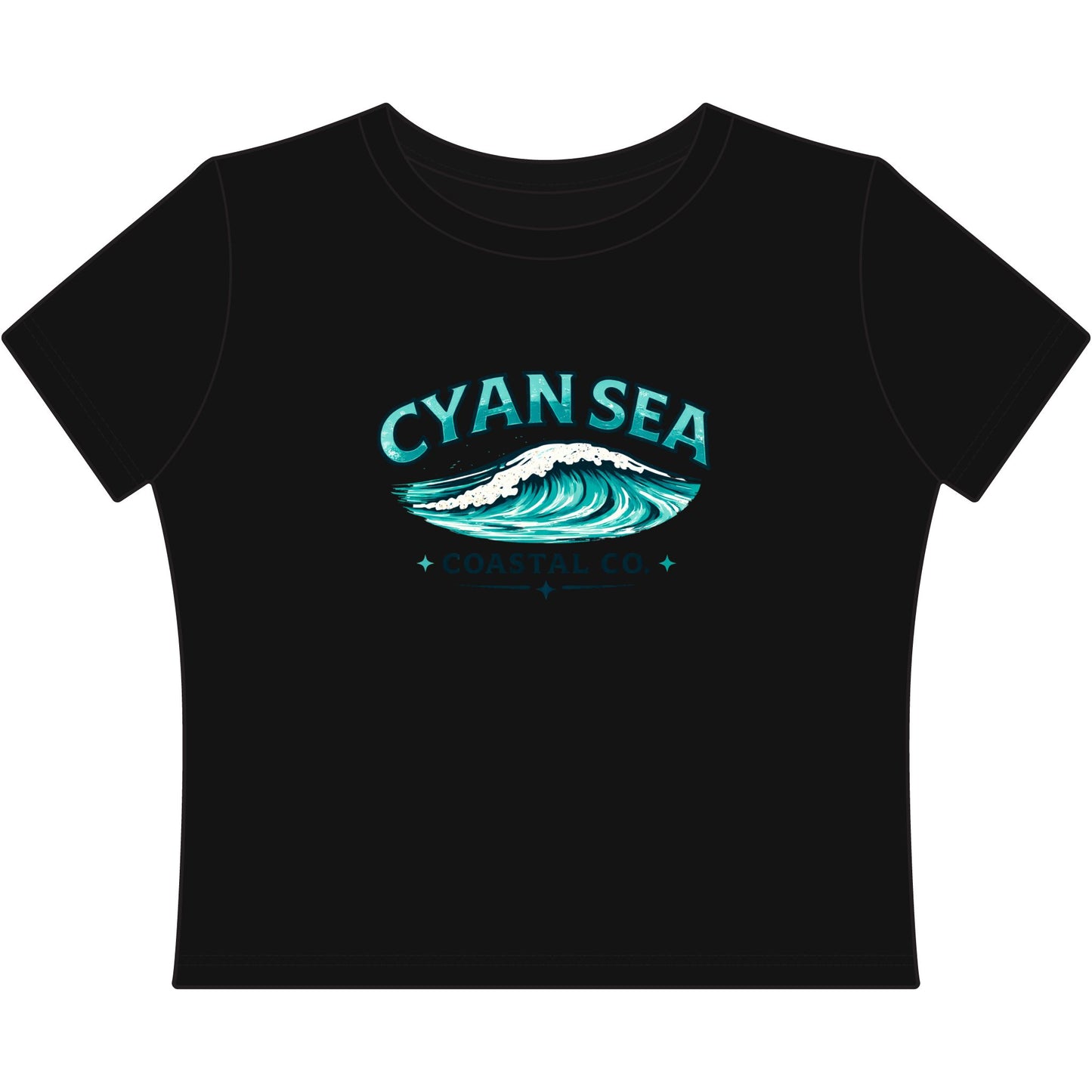 Cyan Sea Cropped Tee – Minimal Wave Logo