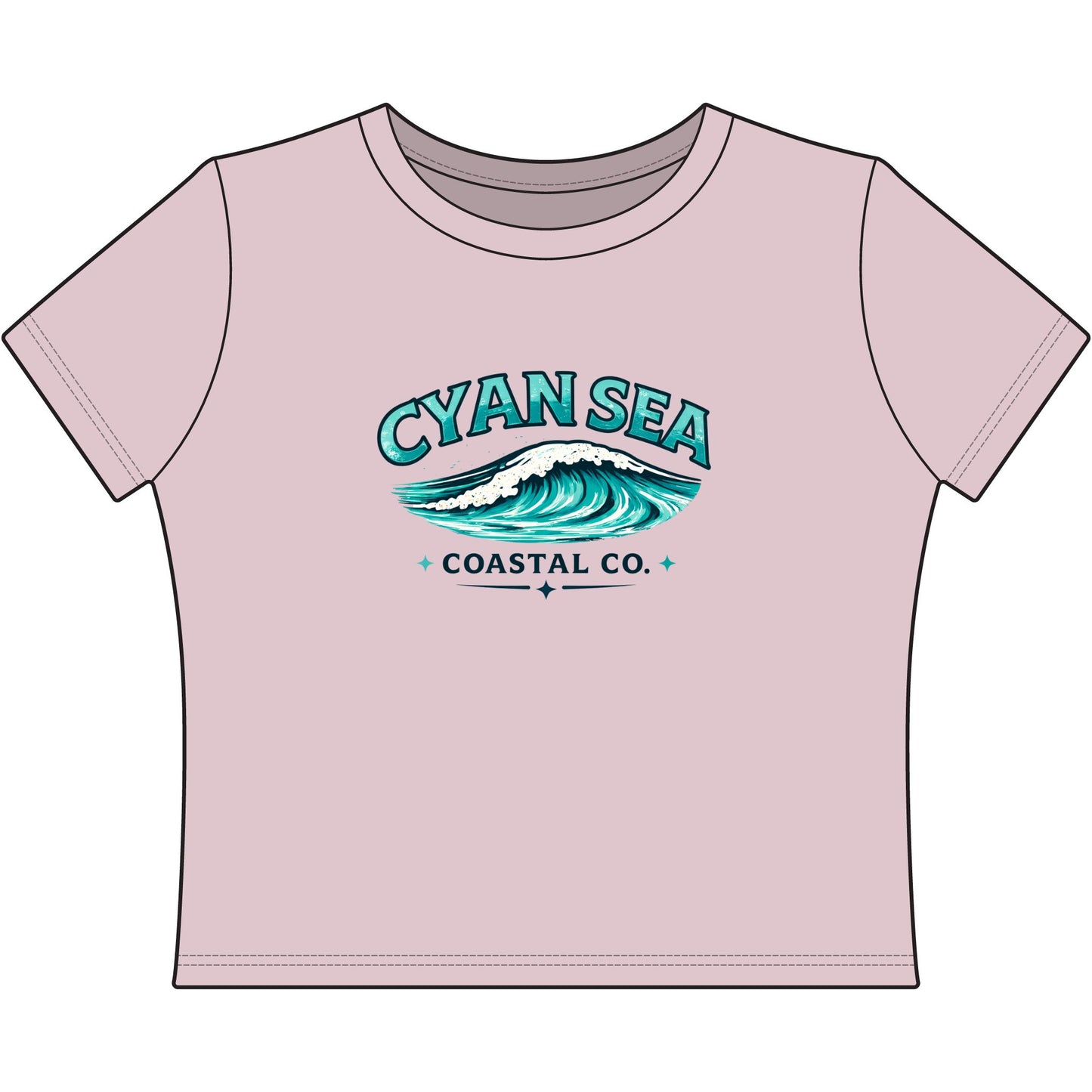 Cyan Sea Cropped Tee – Minimal Wave Logo