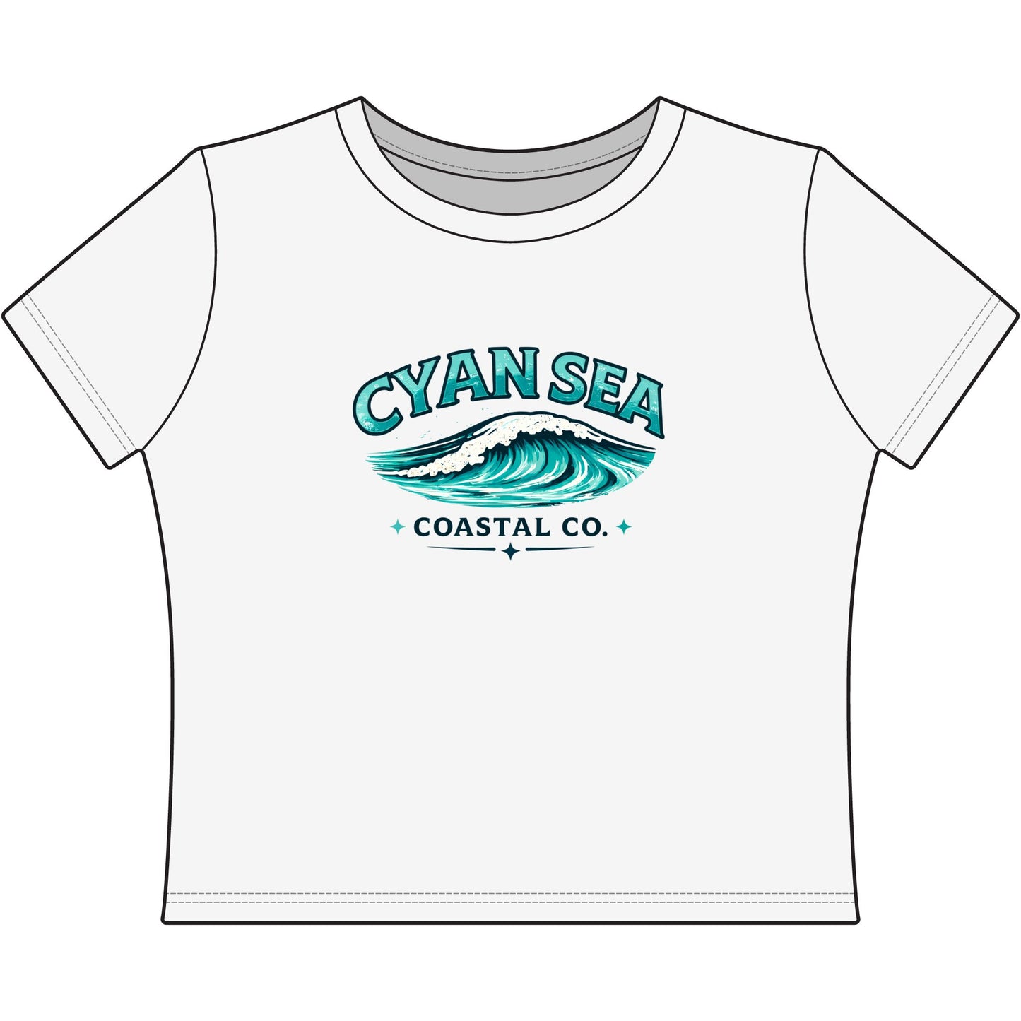 Cyan Sea Cropped Tee – Minimal Wave Logo