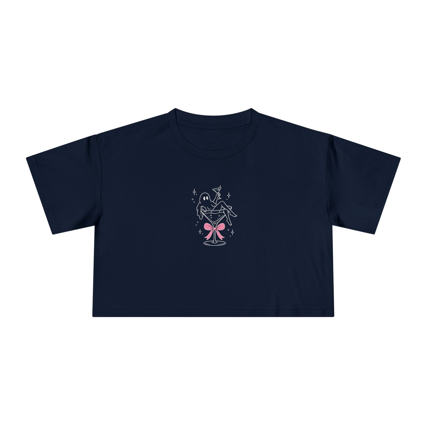 Martini Ghost Crop Tee – Cute Halloween Cocktail Graphic Shirt