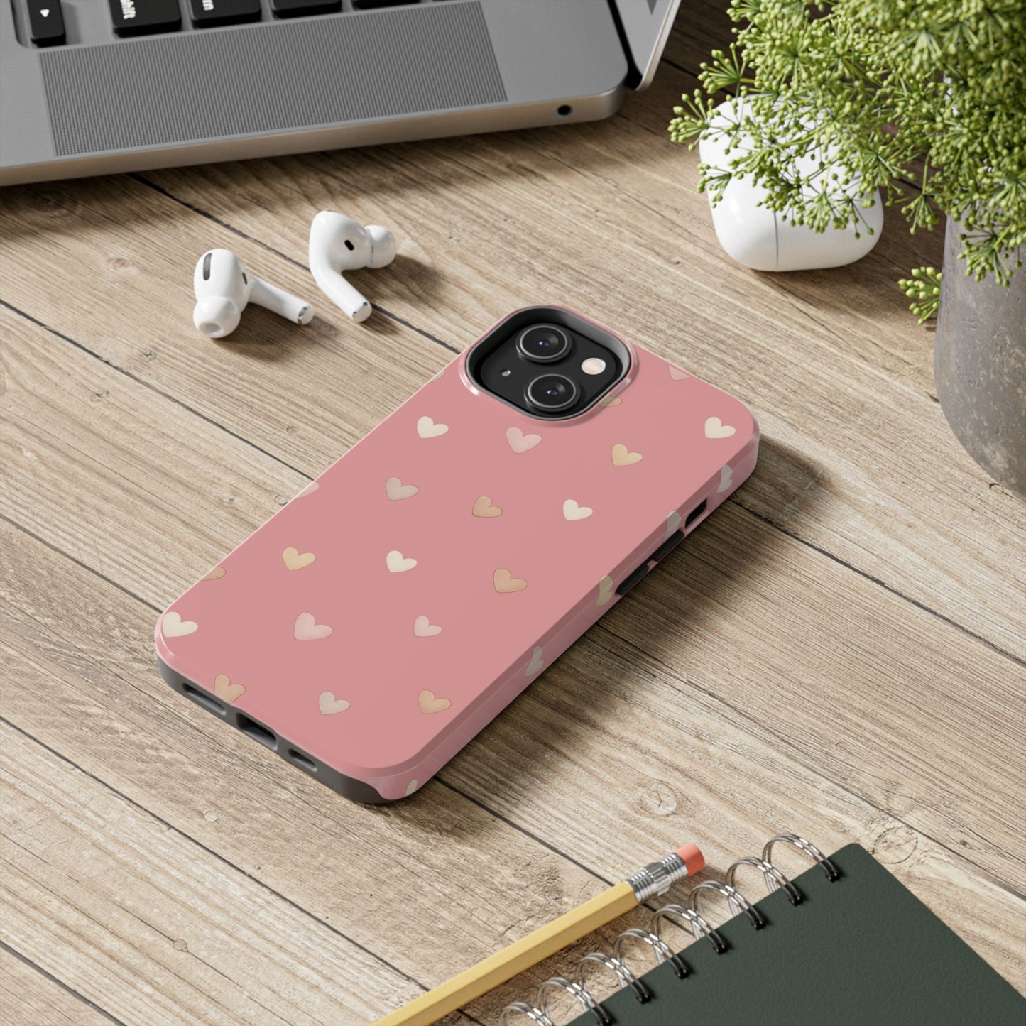 Neutrale Mini-Herzen Handyhülle – Roséfarbenes Ästhetik-Design
