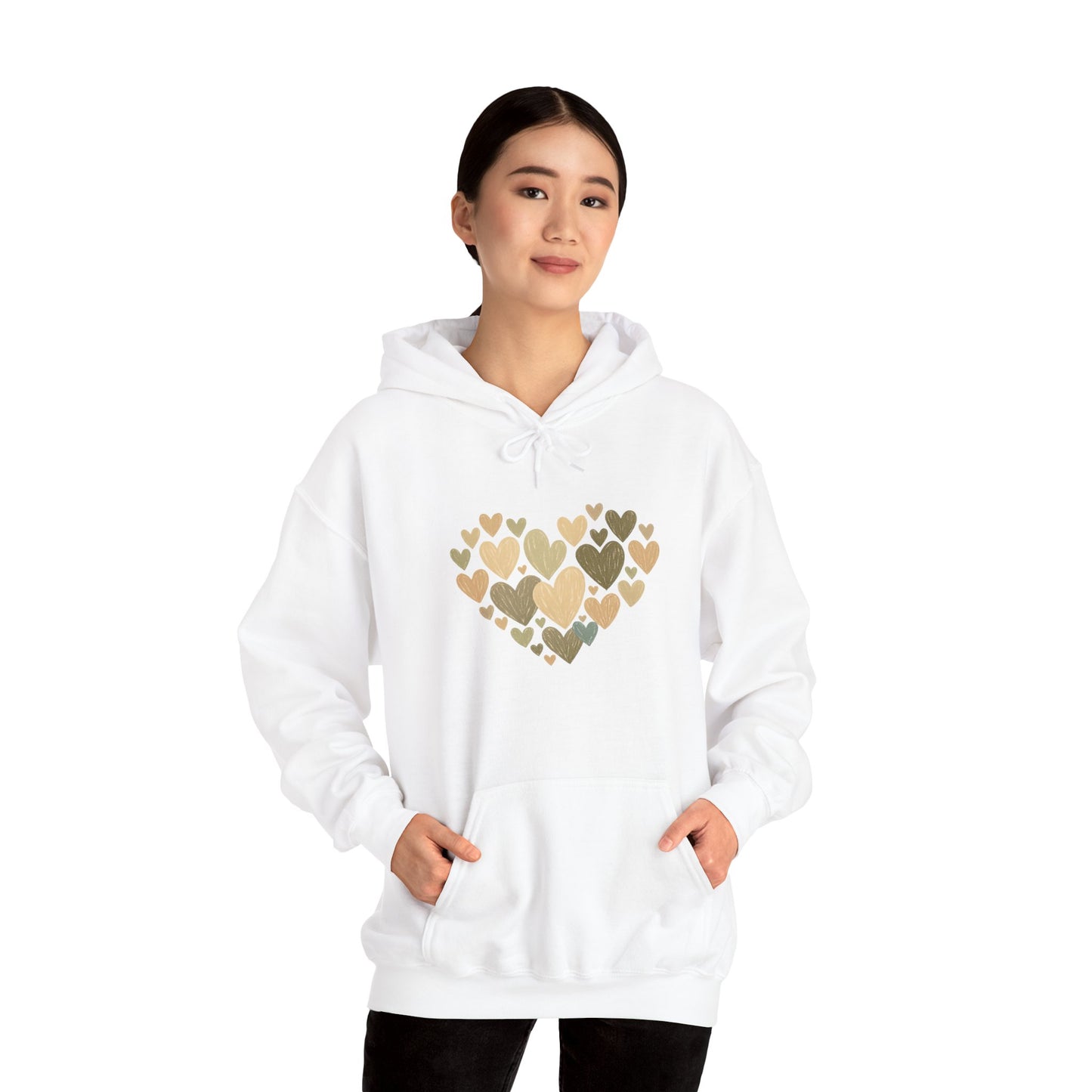 Imperfect Heart Hoodie | Latte Heart Cluster Graphic Hoodie | Cozy Minimalist Heart Sweatshirt
