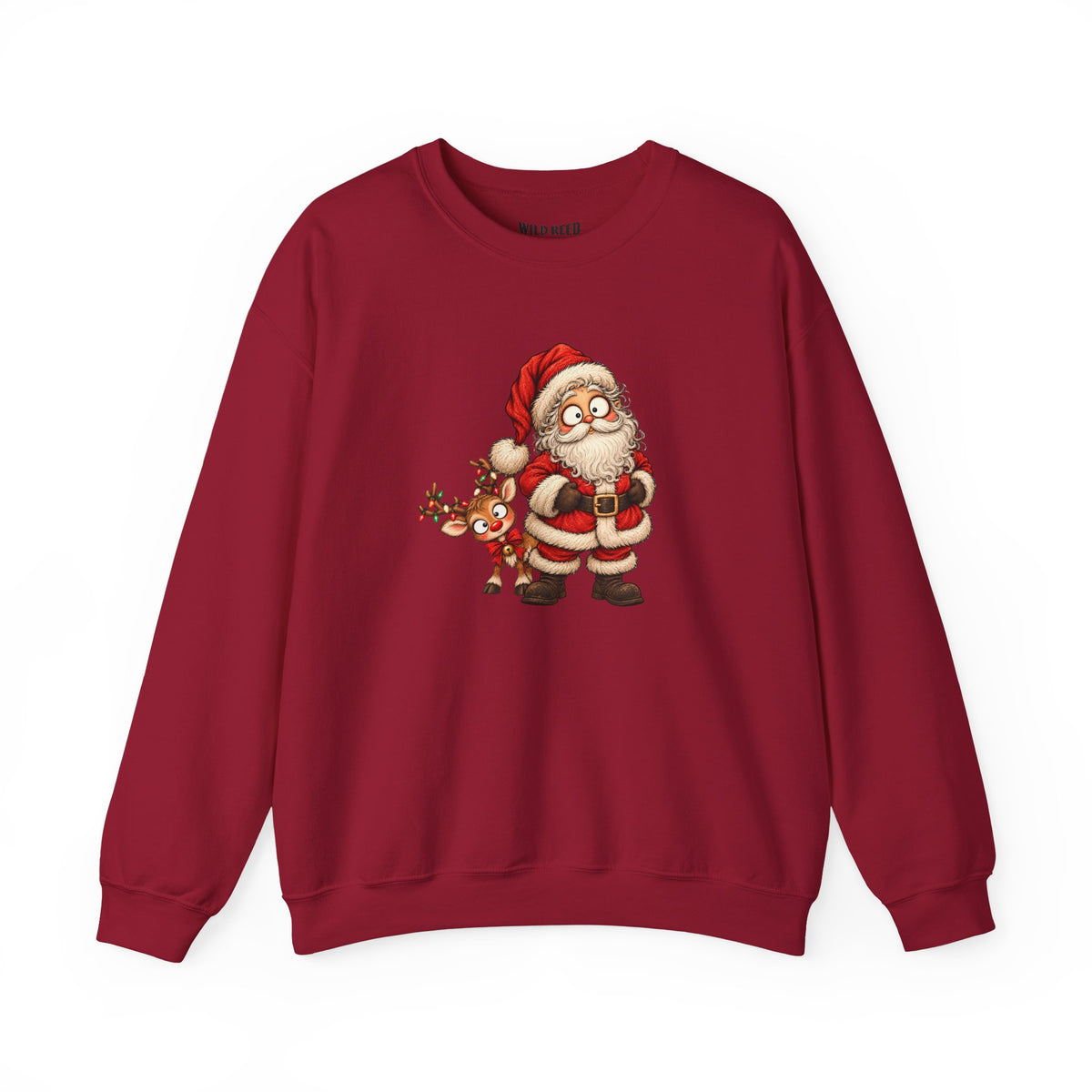 Vintage Santa & Reindeer Christmas Sweatshirt | Cute Retro Holiday Crewneck
