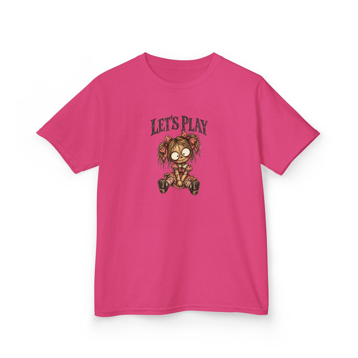 Let's Play Creepy Doll Youth Halloween T-Shirt | Spooky Kids Graphic Tee