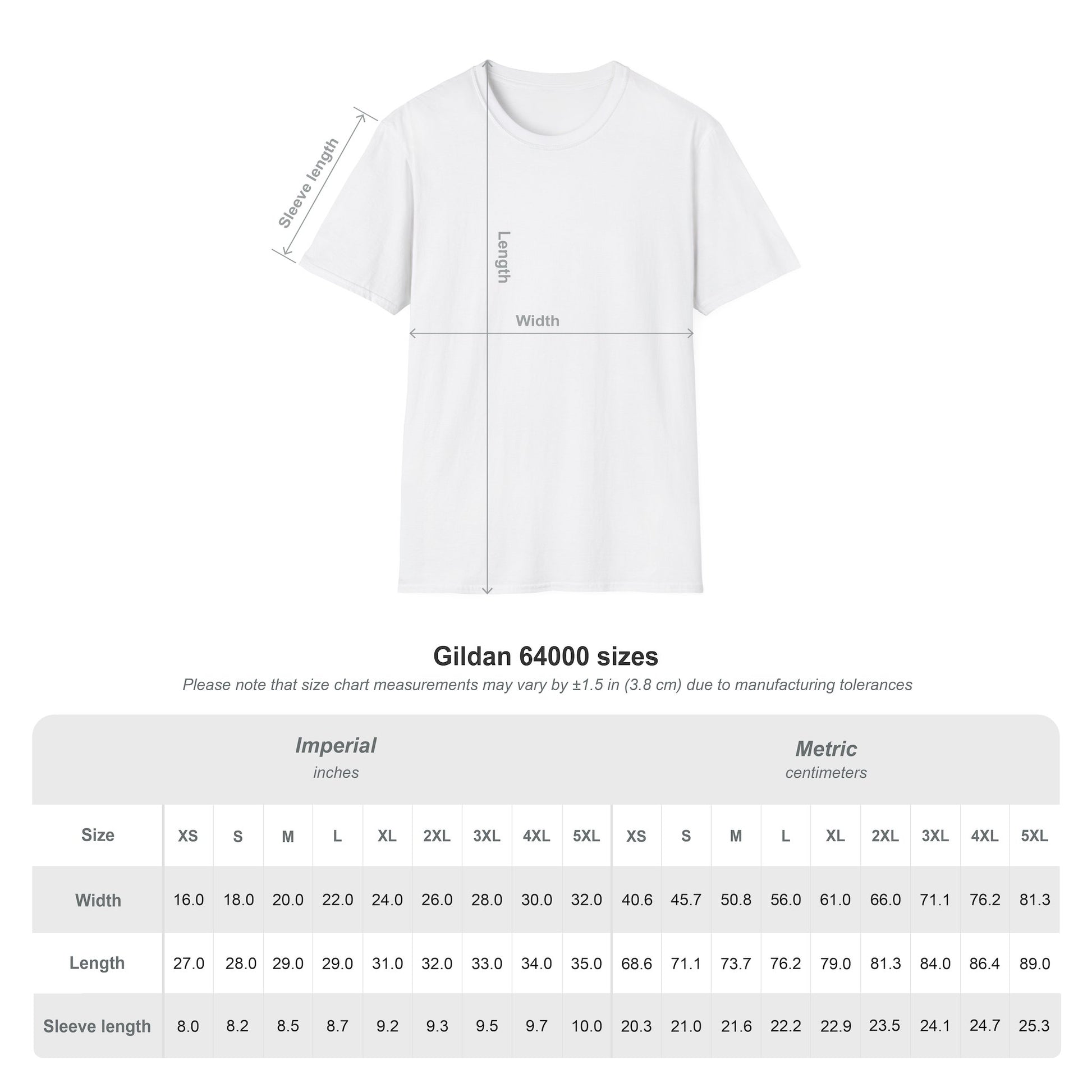 size chart for gildan 64000 shirt