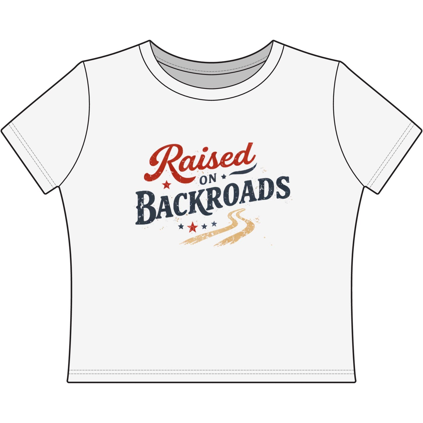 Raised on Backroads Cropped Tee • Americana Graphic Baby Tee • Country Roads Shirt for Women