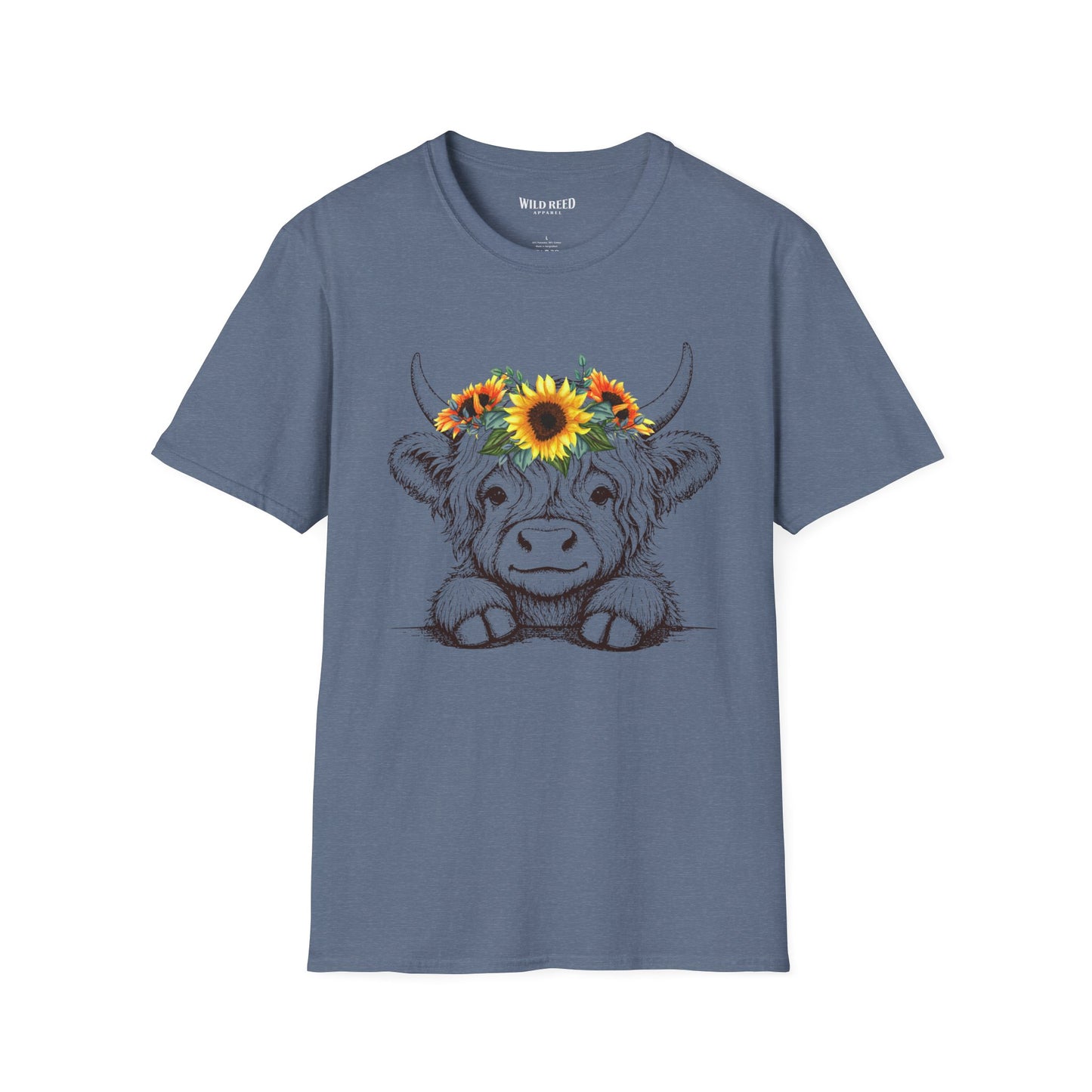 Highland Cow Sunflower Crown T-Shirt | Cute Floral Cow Graphic Tee | Farmhouse Western Shirt | Country Girl Gift
