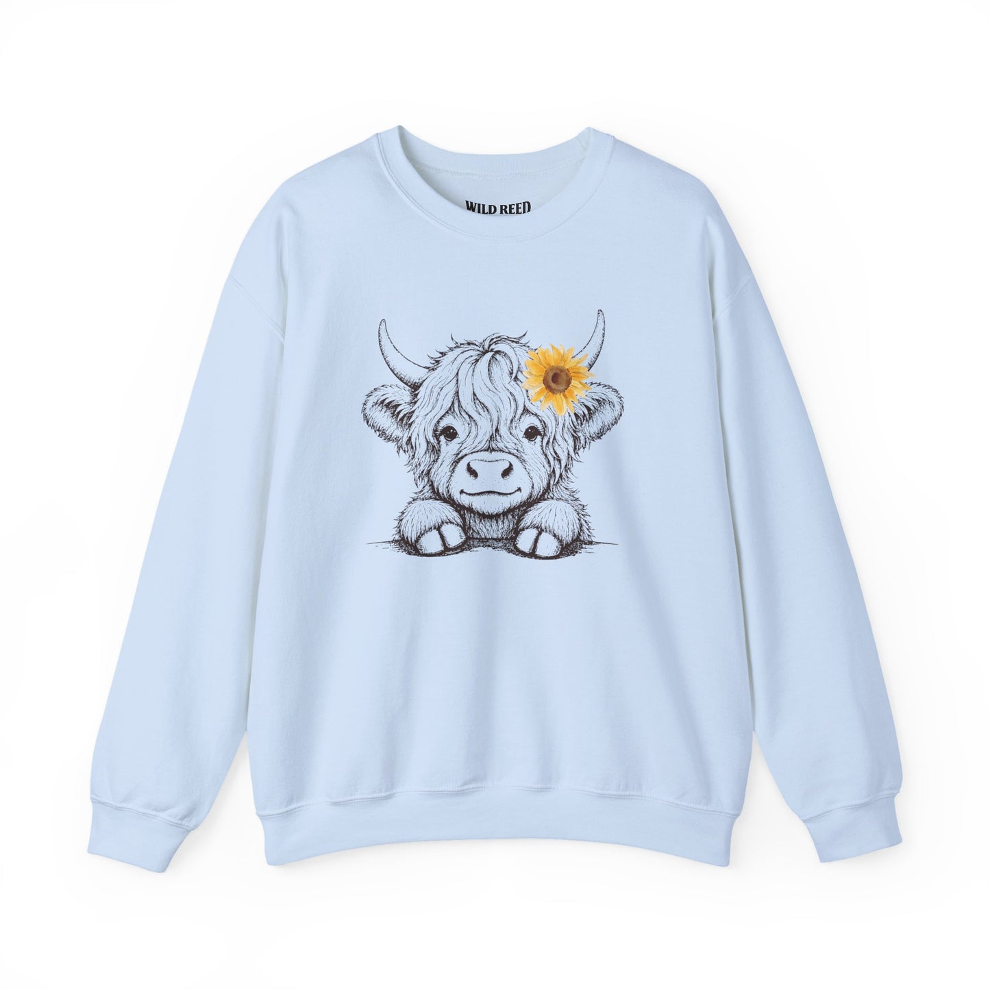 Baby Highland Cow Sunflower Sweatshirt | Cute Country Crewneck | Gildan 18000 | Wild Reed Apparel